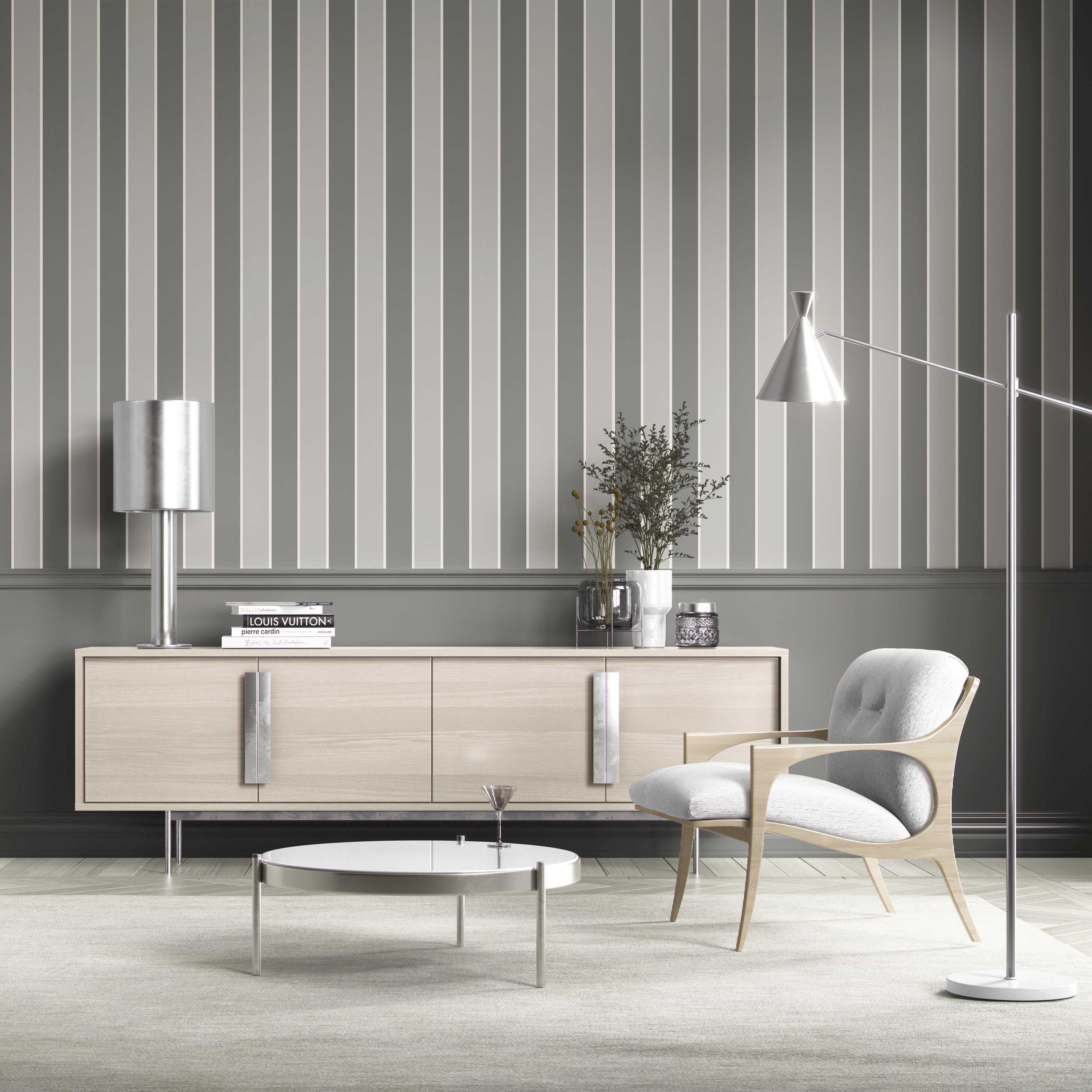 Neutral Geometric Striped Kitchen Wallpaper (Gray)