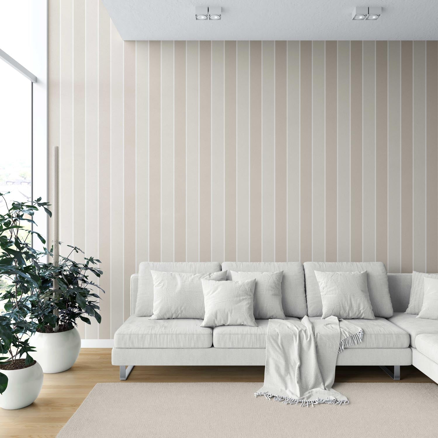 Neutral Geometric Striped Shower Toilet Wallpaper