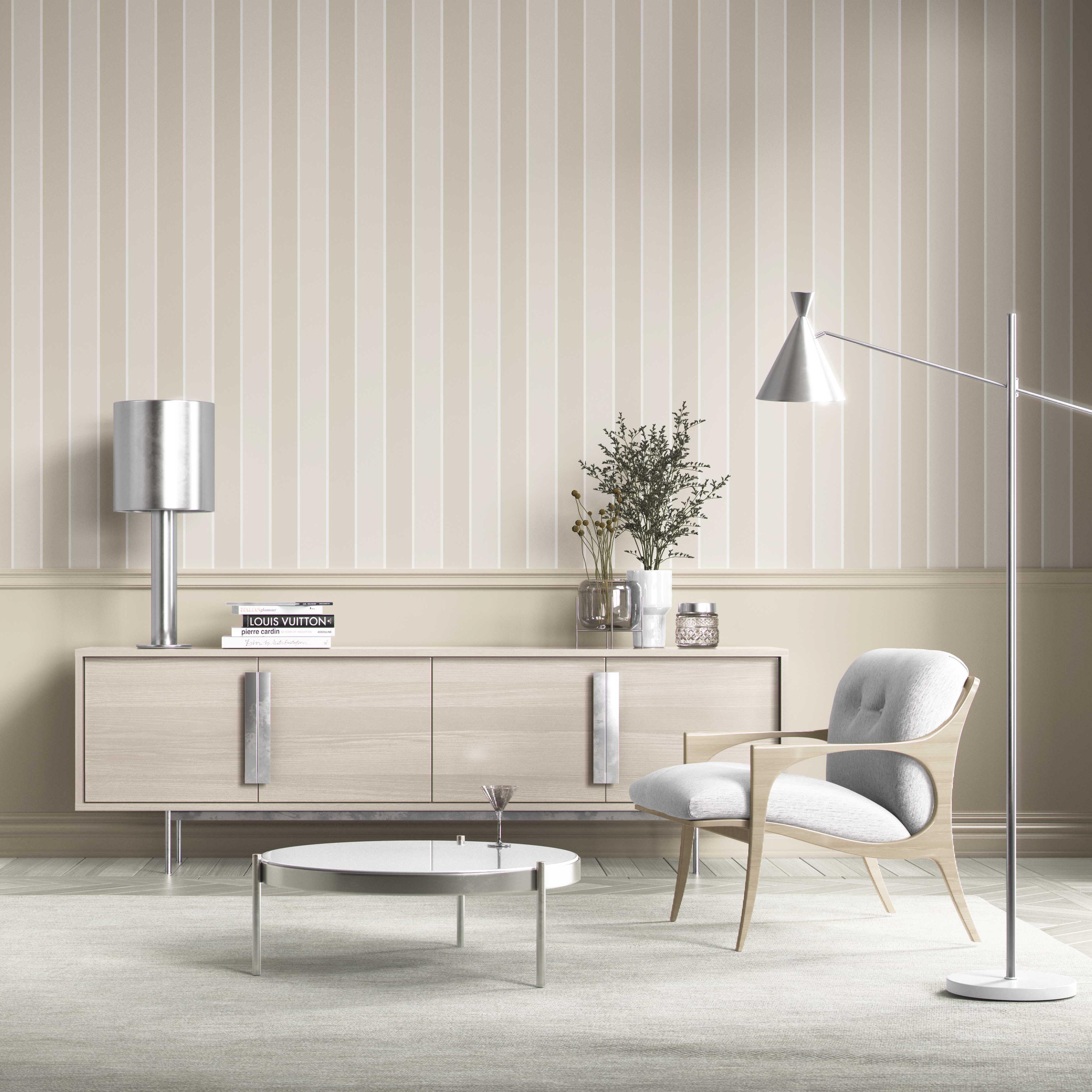 Neutral Geometric Striped Kitchen Wallpaper (Beige/ Cream)