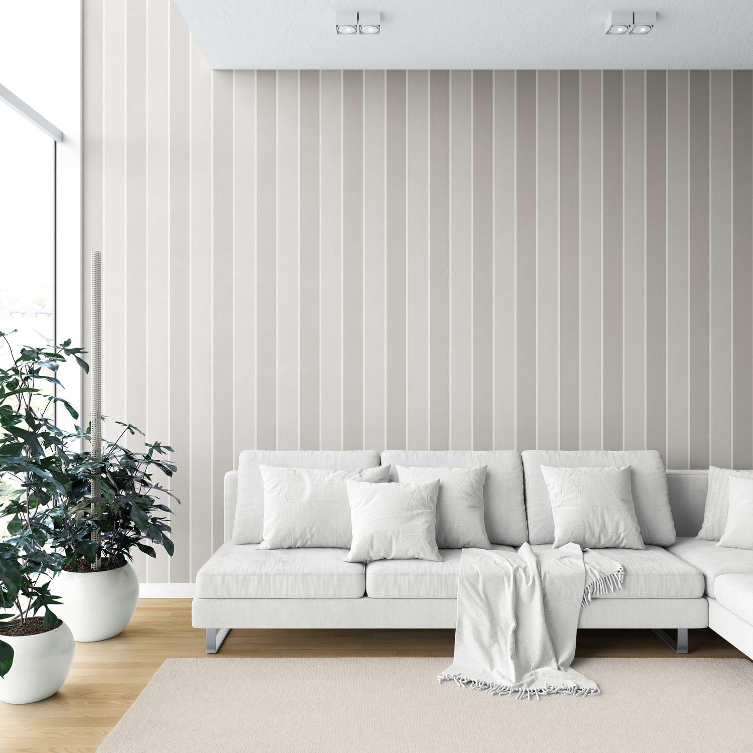 Neutral Geometric Striped Shower Toilet Wallpaper