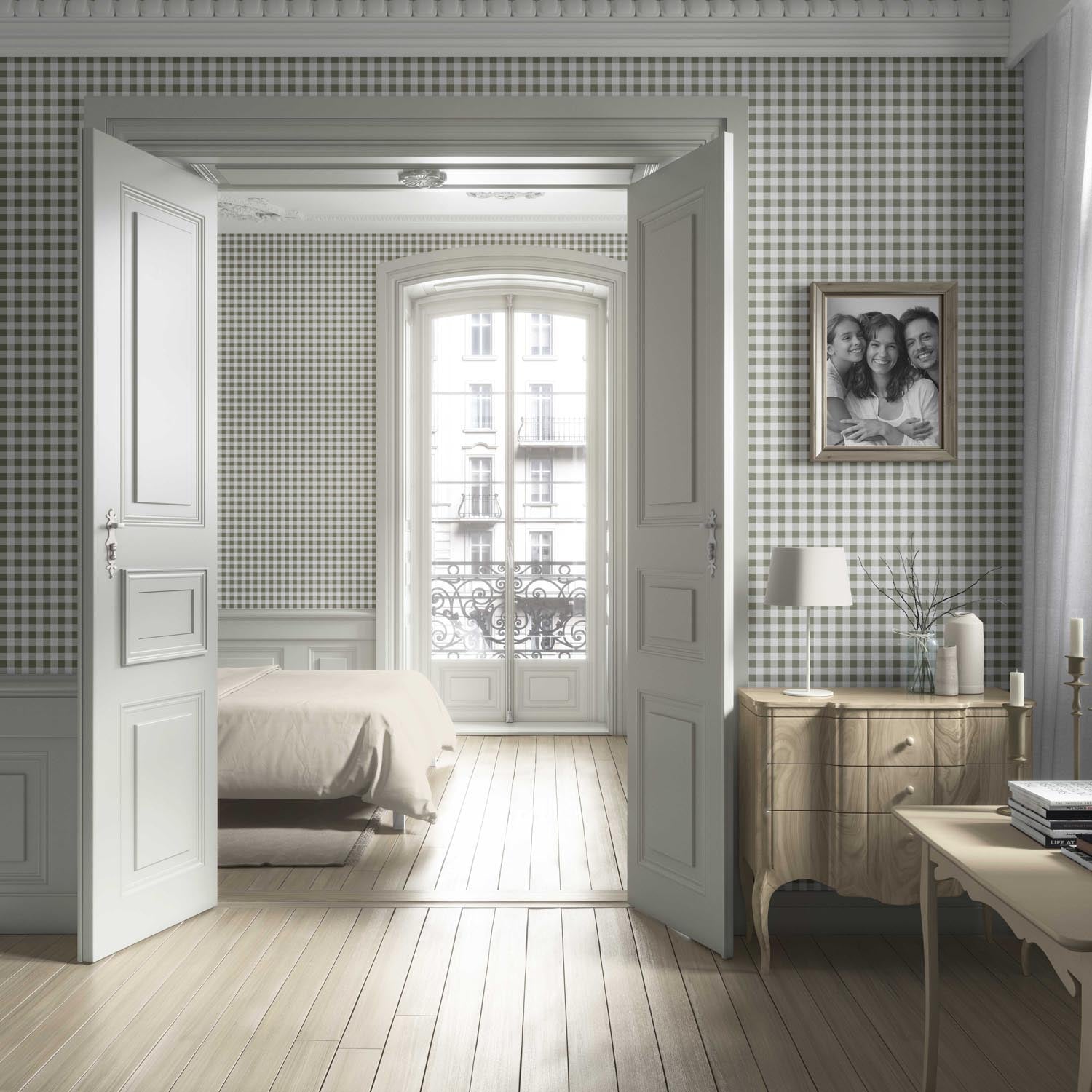 Gingham Checkered Nursery Wallpaper Sample (Olive Green)