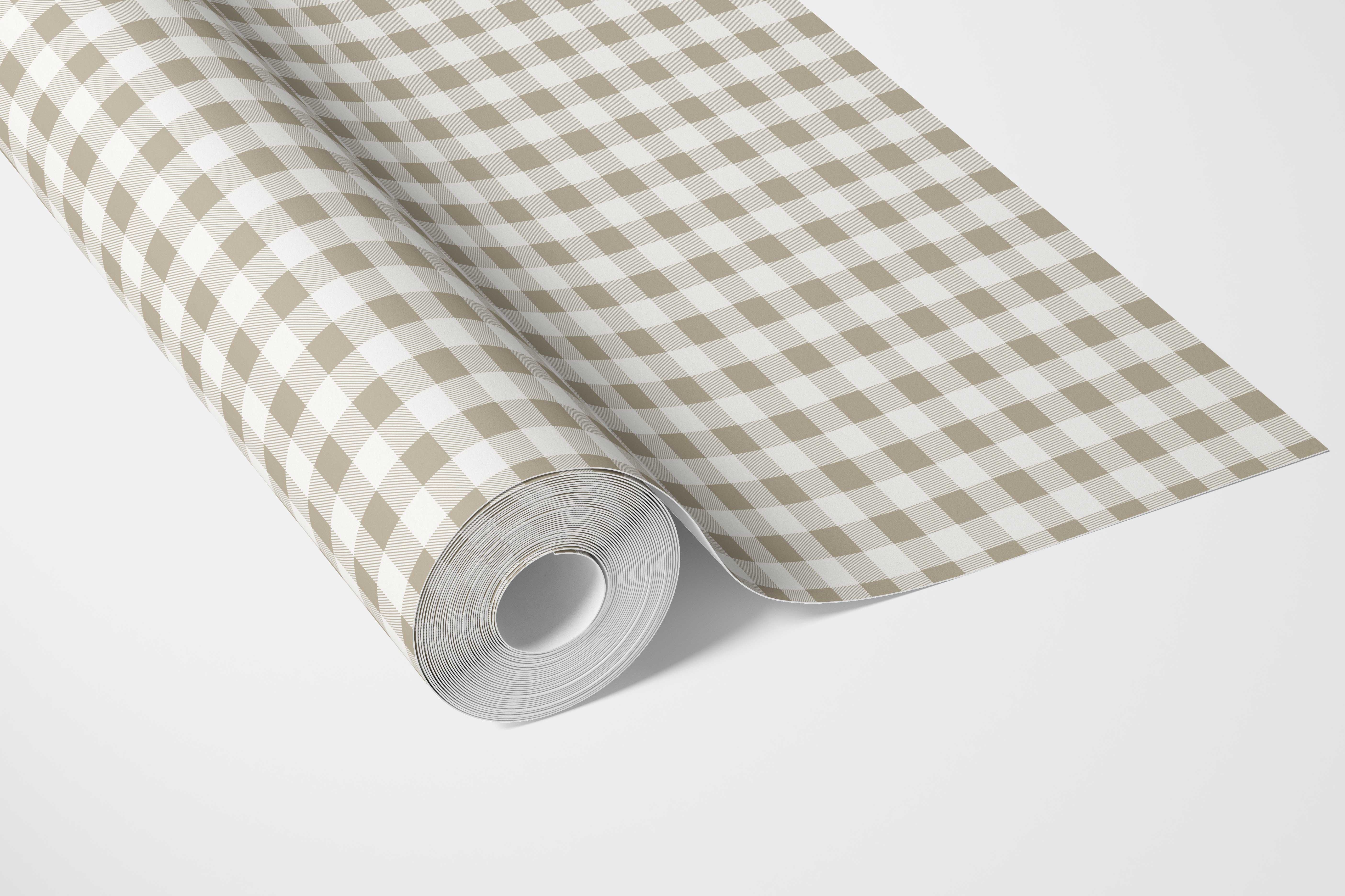Neutral Gingham Checkered Bathroom Wallpaper (Beige)