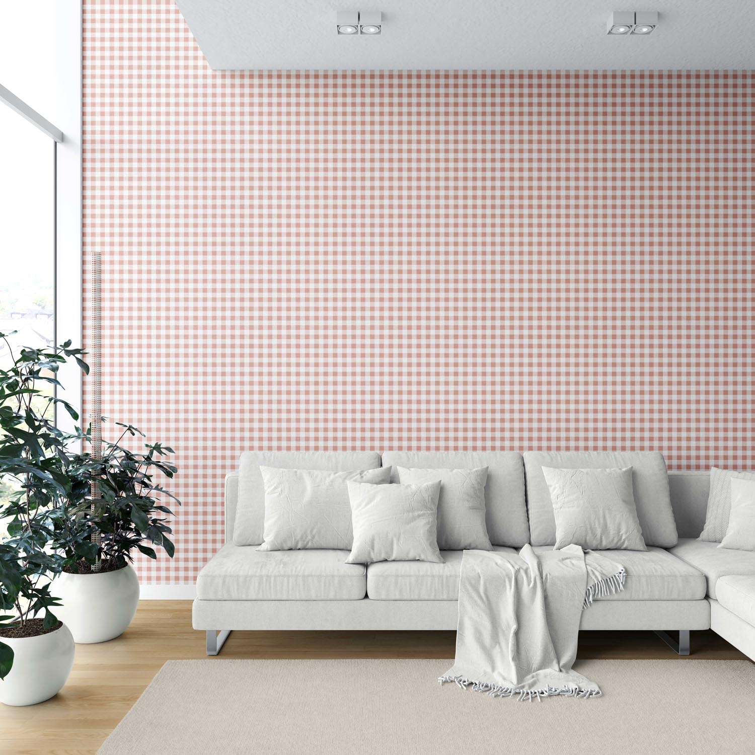 Gingham Checkered Kitchen Wallpaper (Blush Pink)