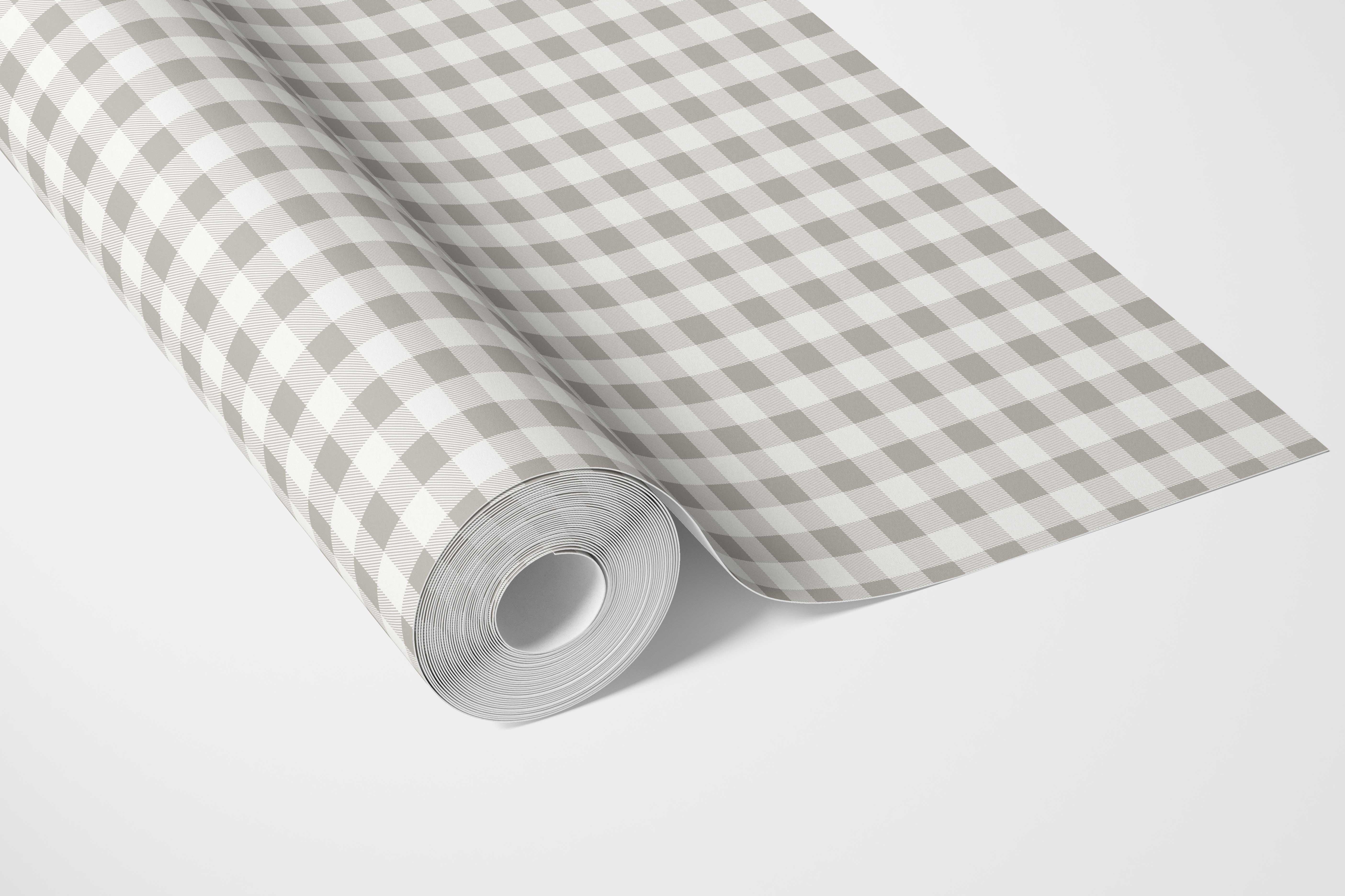 Neutral Gingham Checkered Bathroom Wallpaper Sample (Gray)