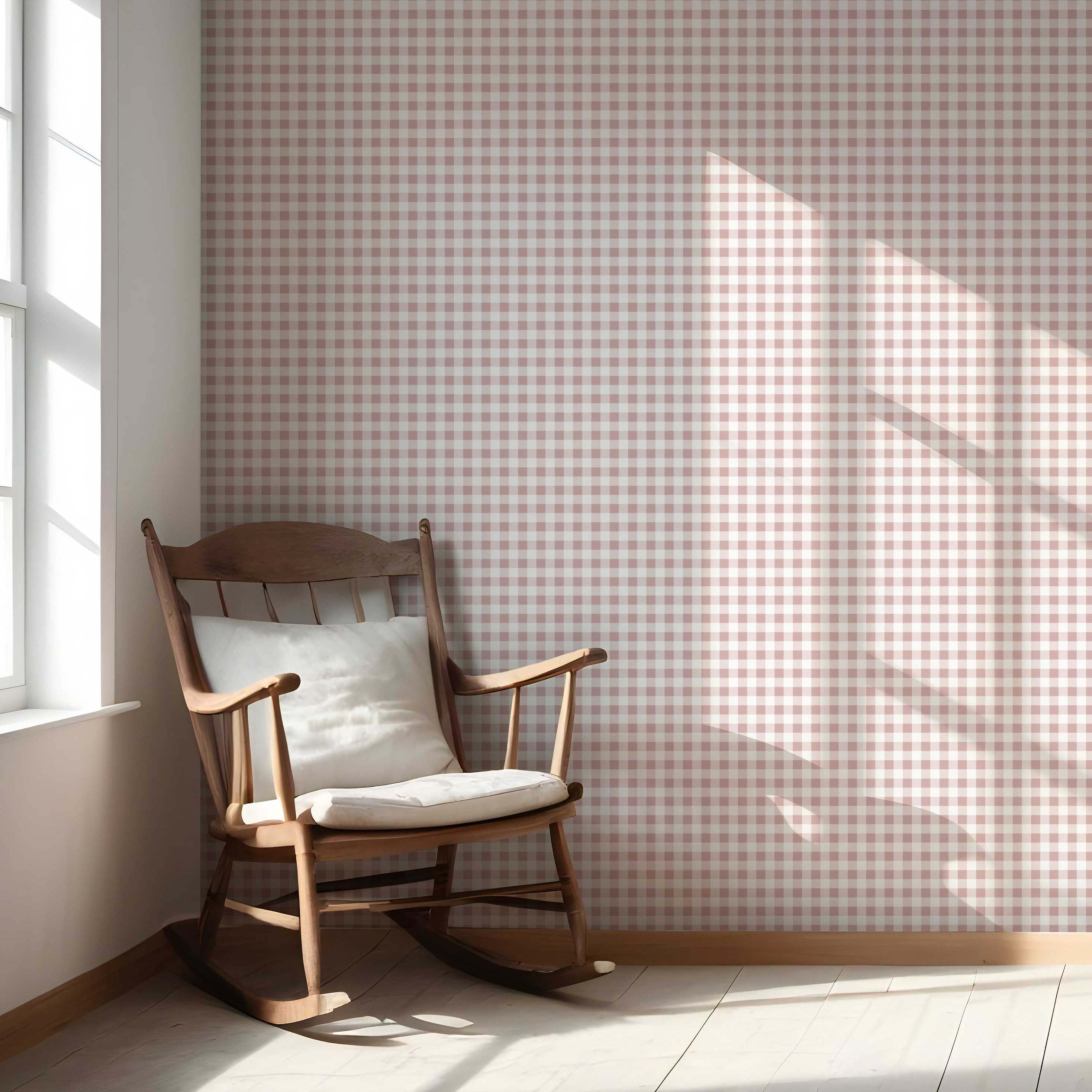 Gingham Checkered Nursery Wallpaper (Pink)
