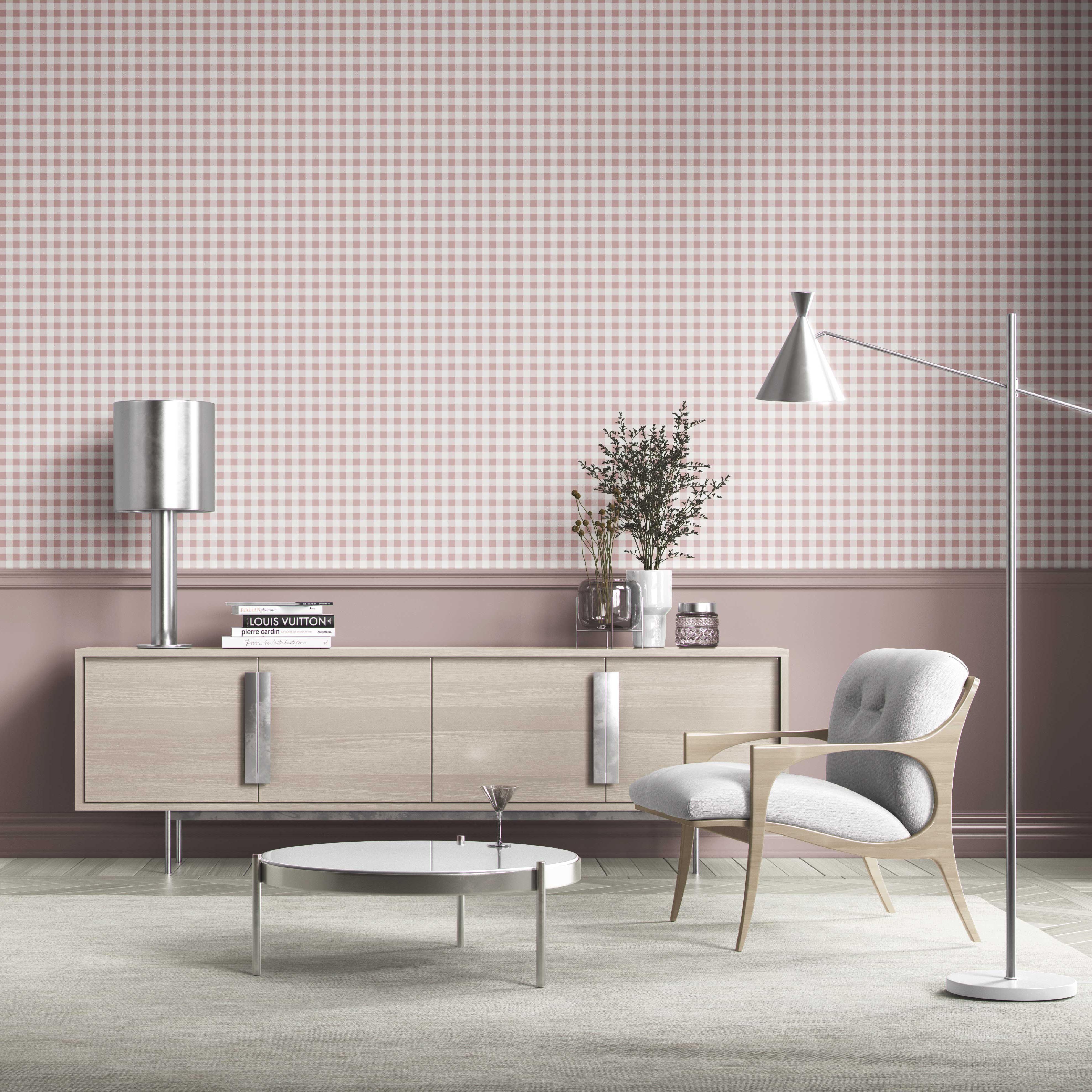 Gingham Checkered Kitchen Wallpaper (Pink)