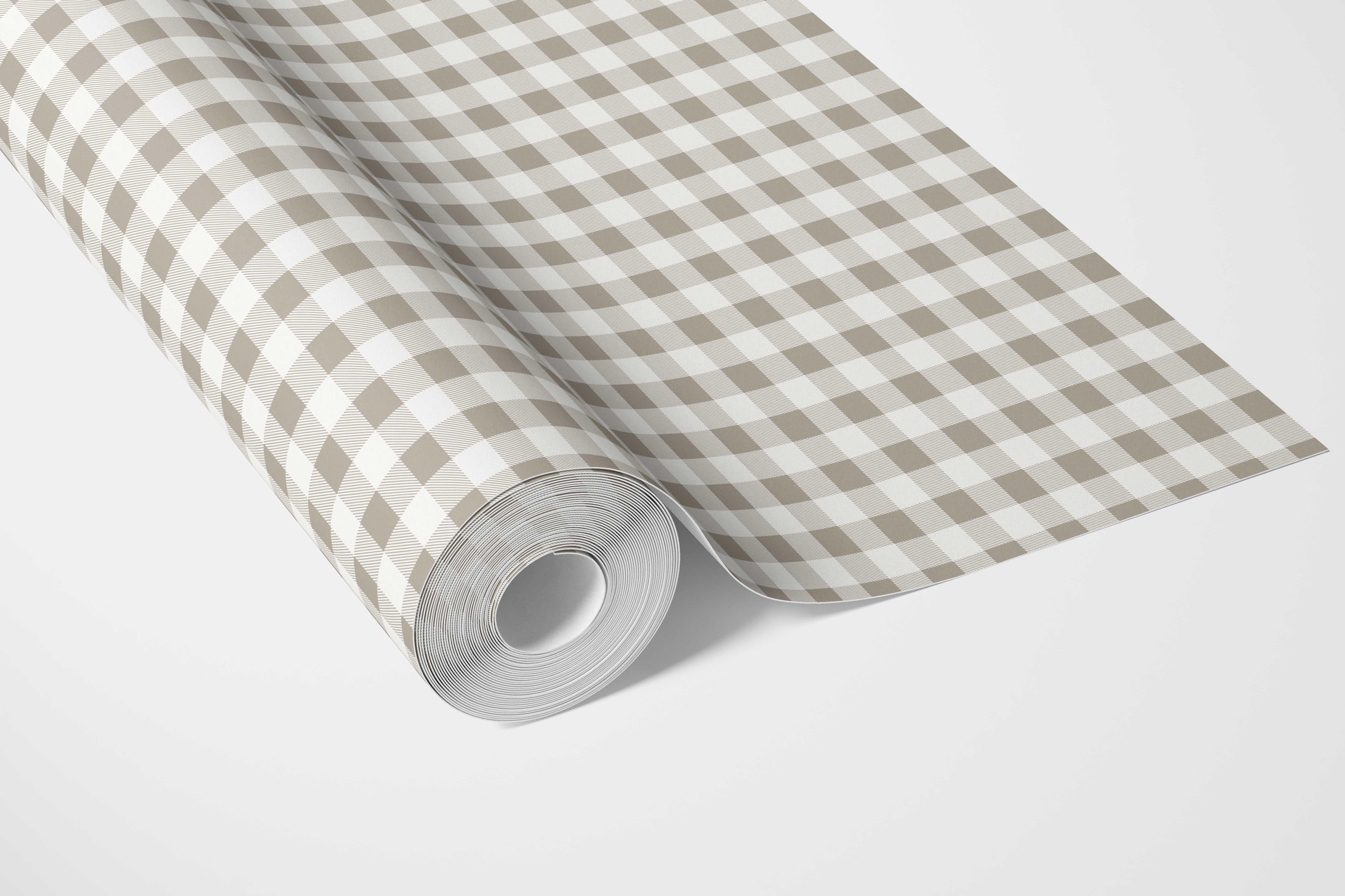 Neutral Gingham Checkered Bathroom Wallpaper Sample (Taupe Gray/ Greige)