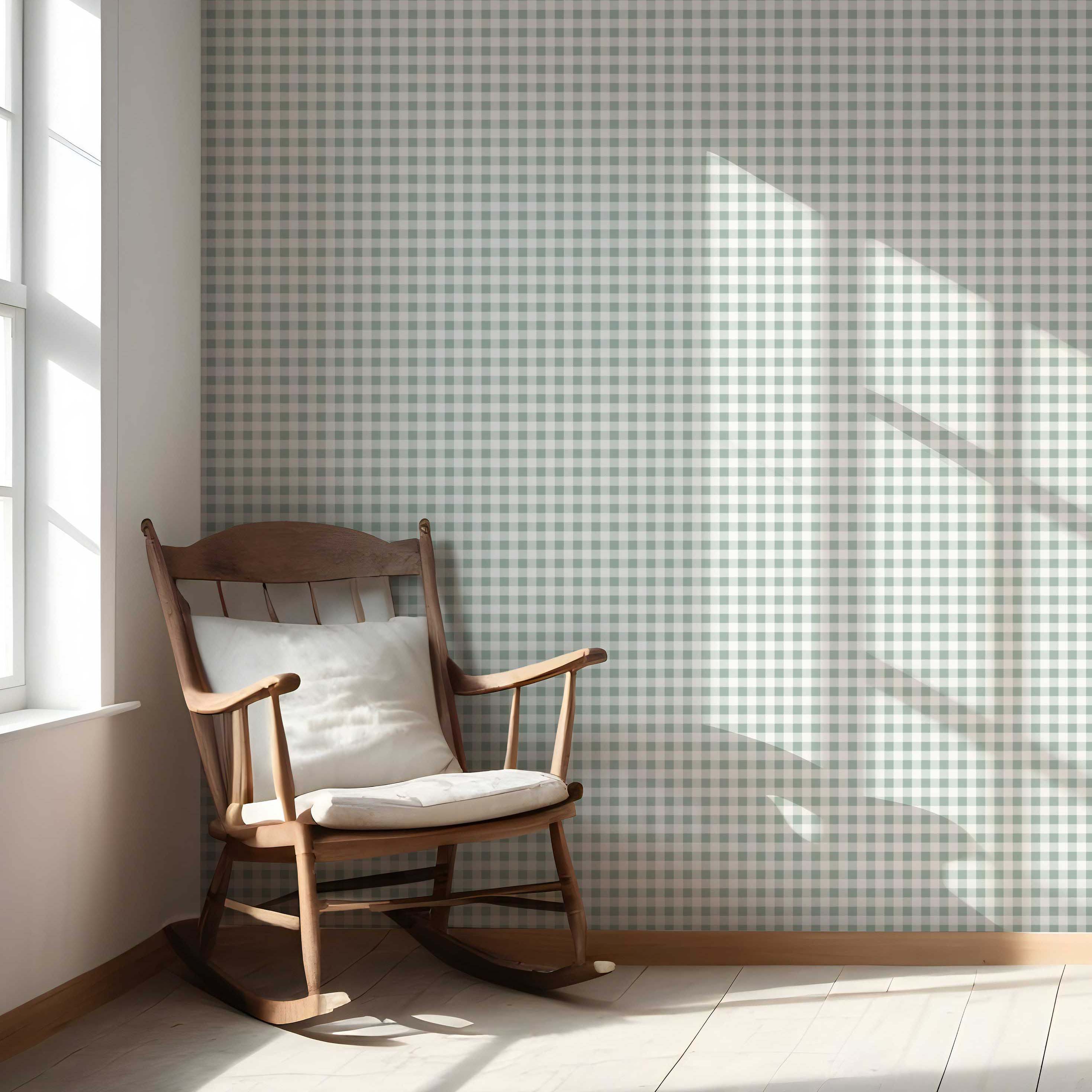 Gingham Checkered Nursery Wallpaper Sample (Duck Egg Blue)