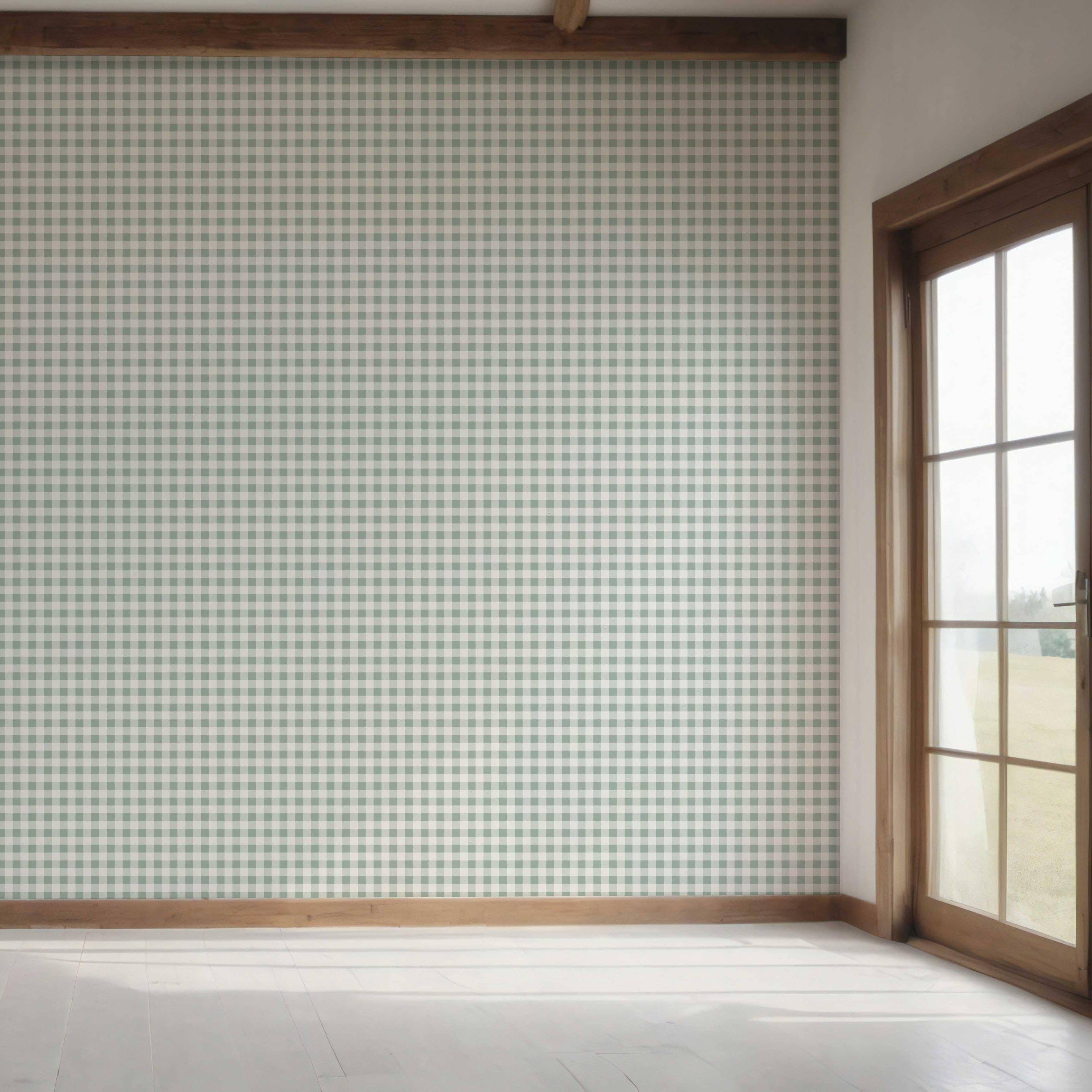 Gingham Checkered Bedroom Wallpaper Sample (Duck Egg Blue)