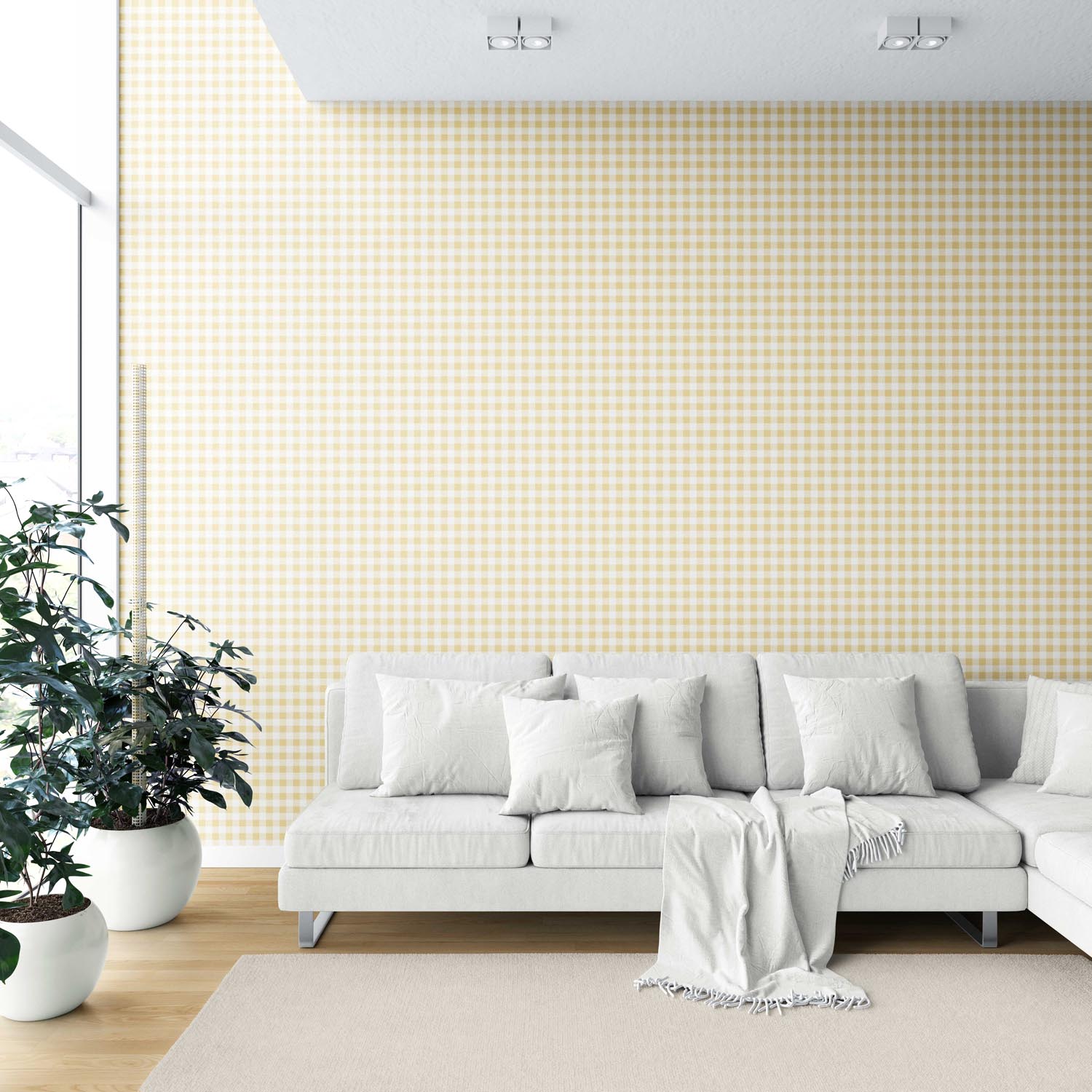 Gingham Checkered Shower Toilet Wallpaper (Yellow)