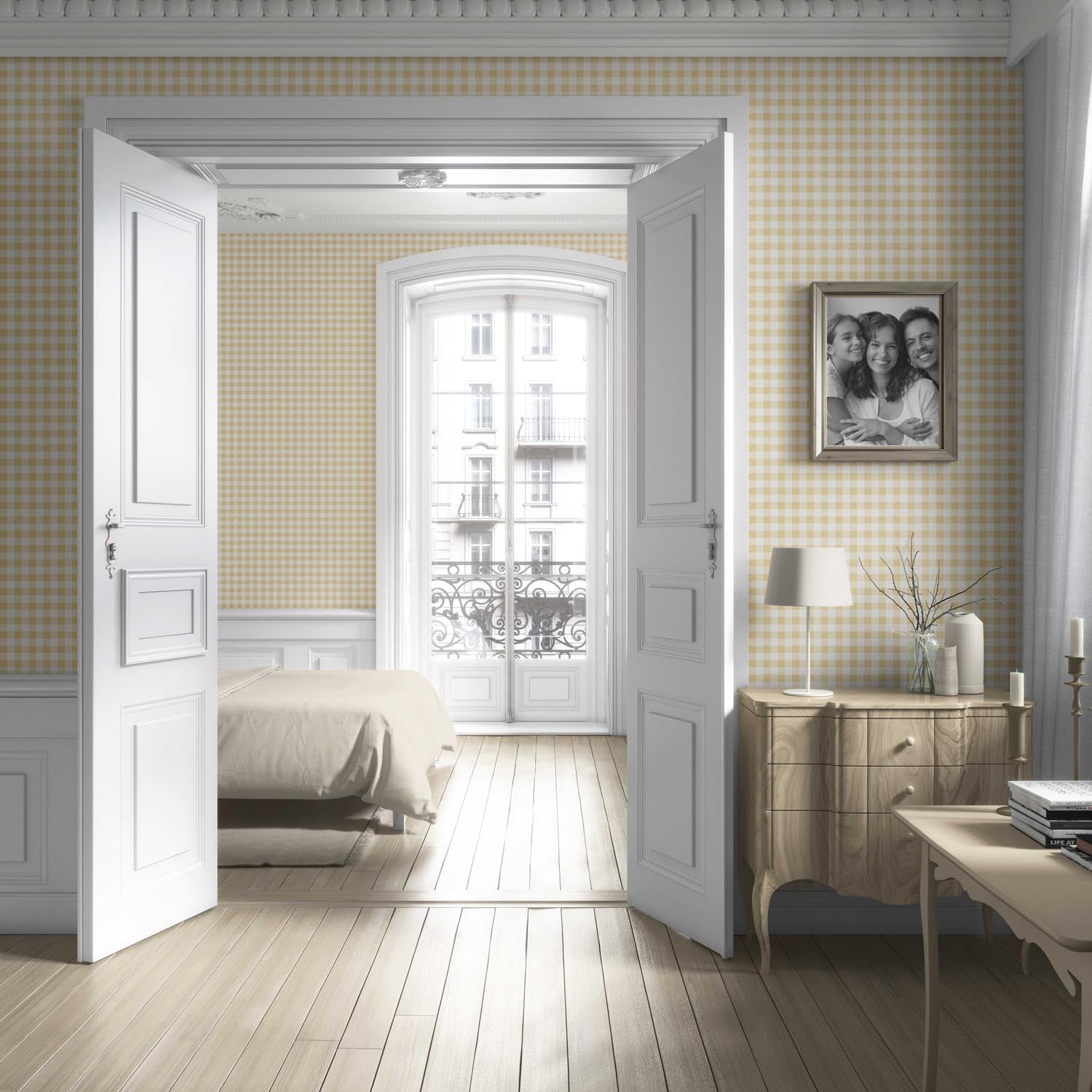 Gingham Checkered Kitchen Wallpaper (Yellow)