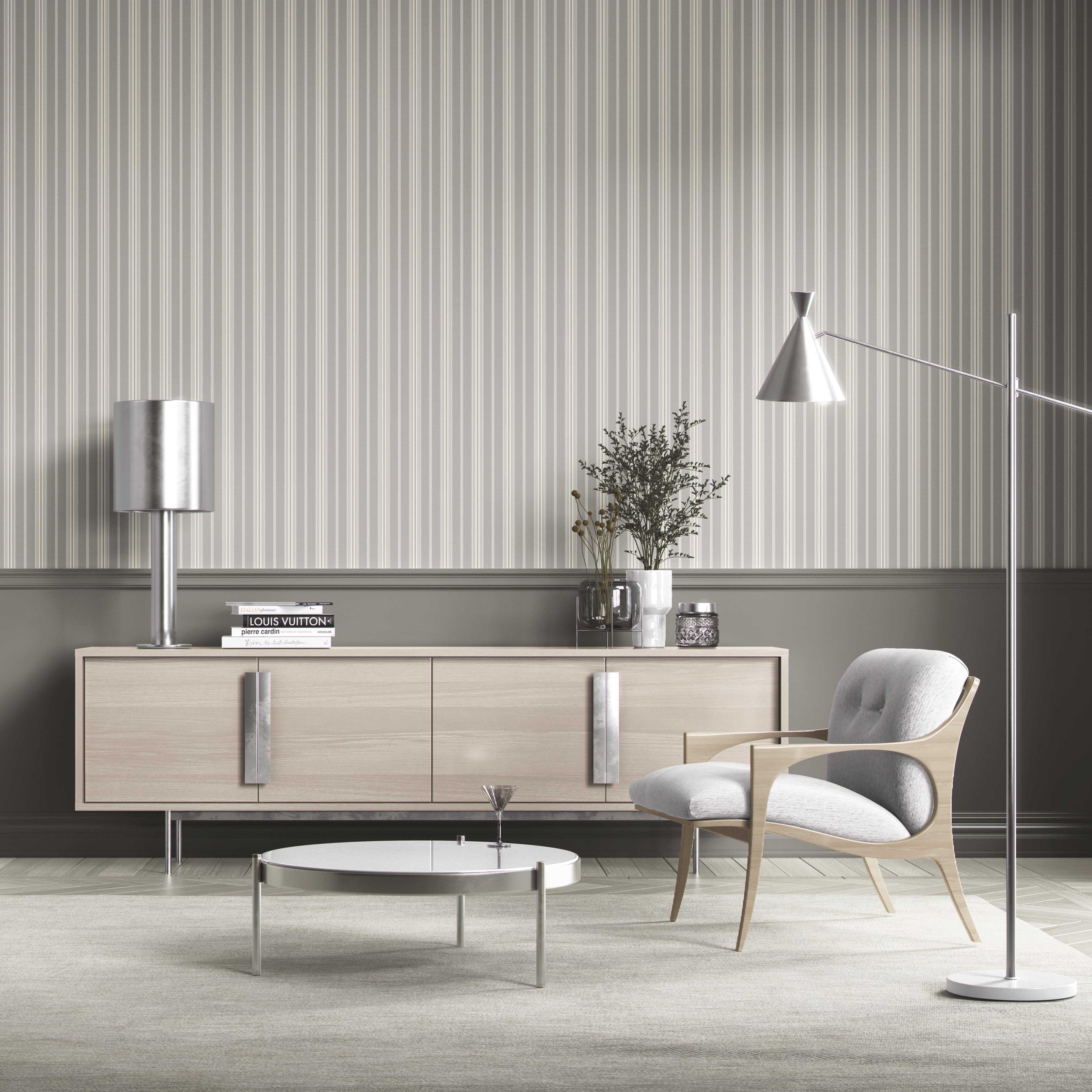 Neutral Geometric Striped Kitchen Wallpaper (Gray)