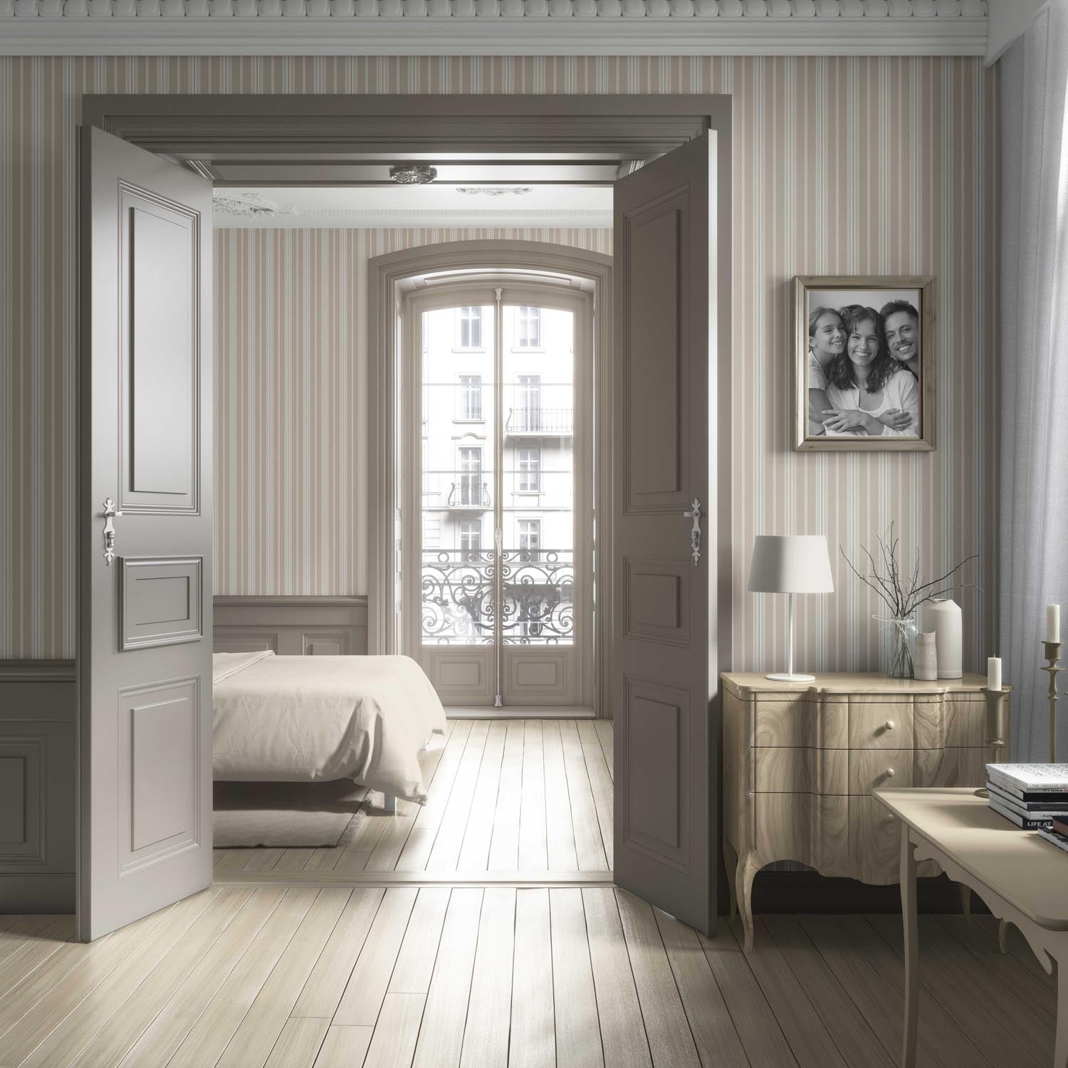 Neutral Geometric Striped Bathroom Wallpaper (Beige/ Brown/ Warm Gray)