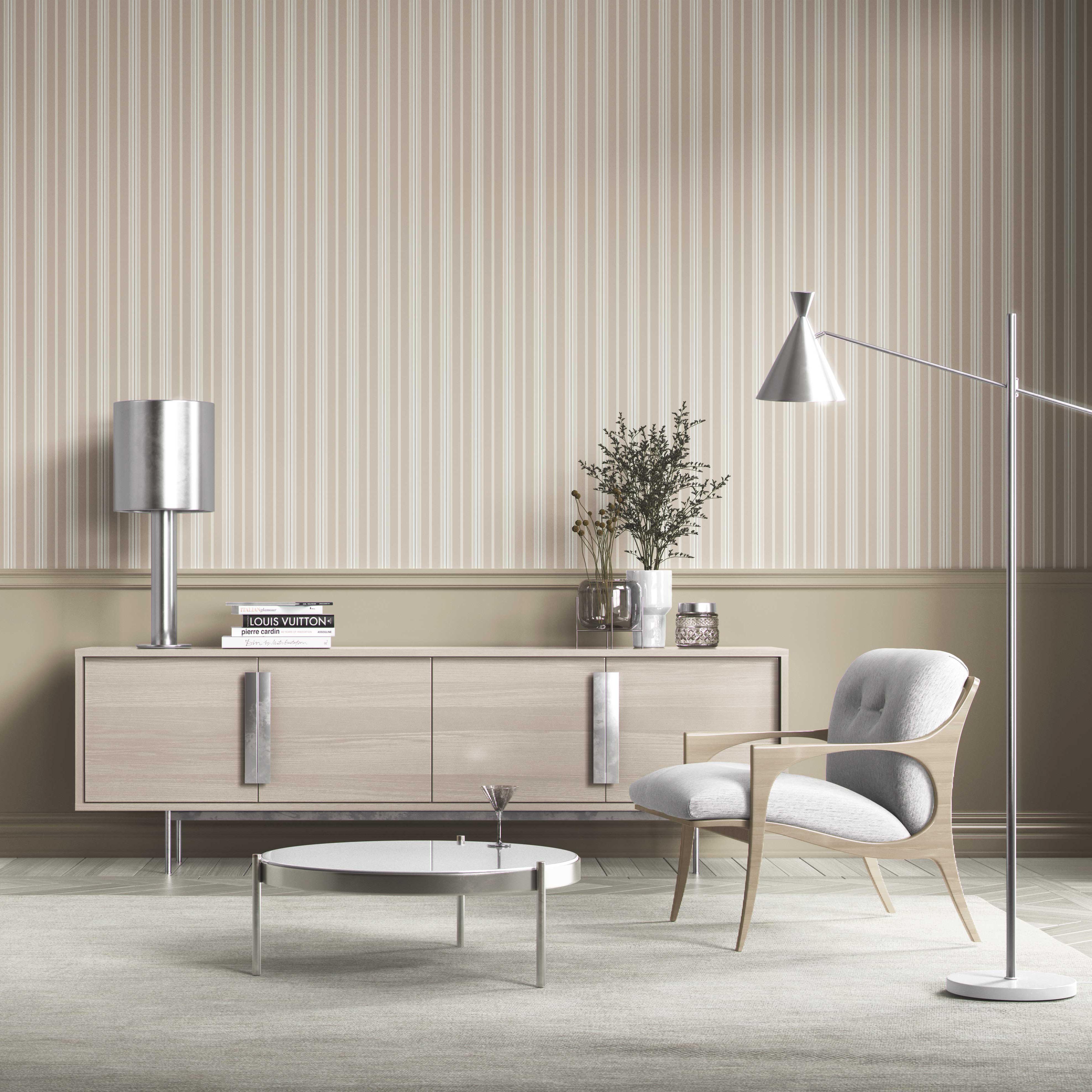 Neutral Geometric Striped Kitchen Wallpaper (Beige/ Brown/ Warm Gray)