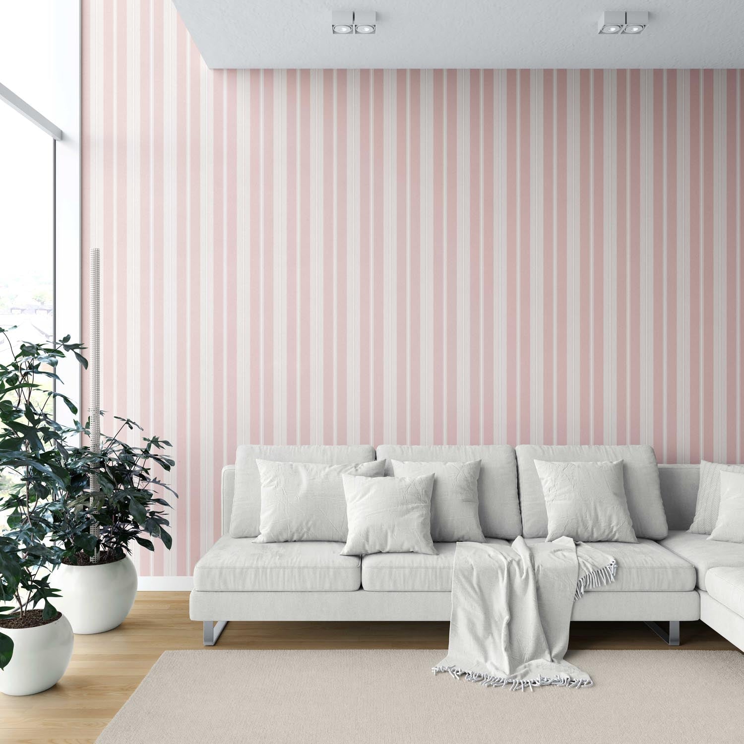 Geometric Striped Kitchen Wallpaper Sample (Blush Pink)