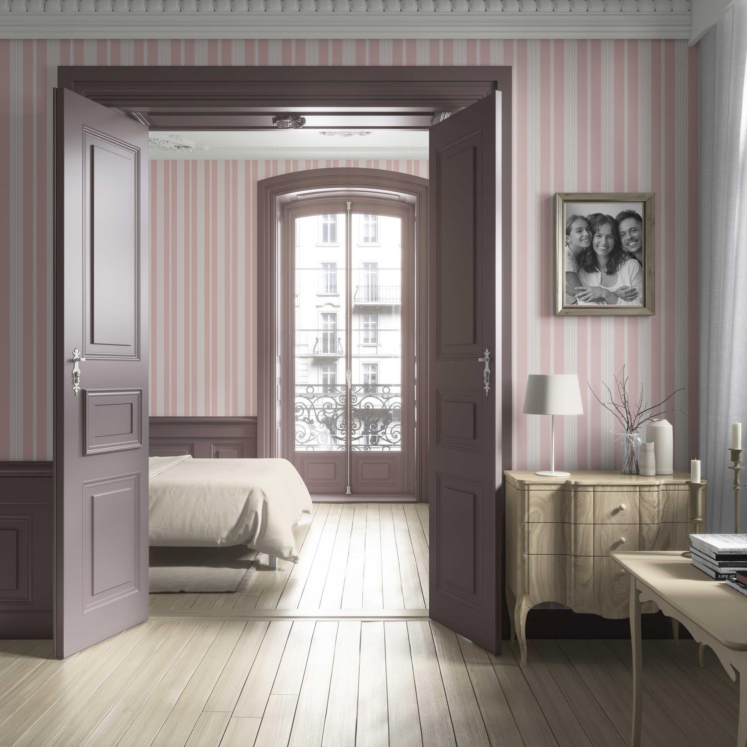 Geometric Striped Bathroom Wallpaper Sample (Blush Pink)
