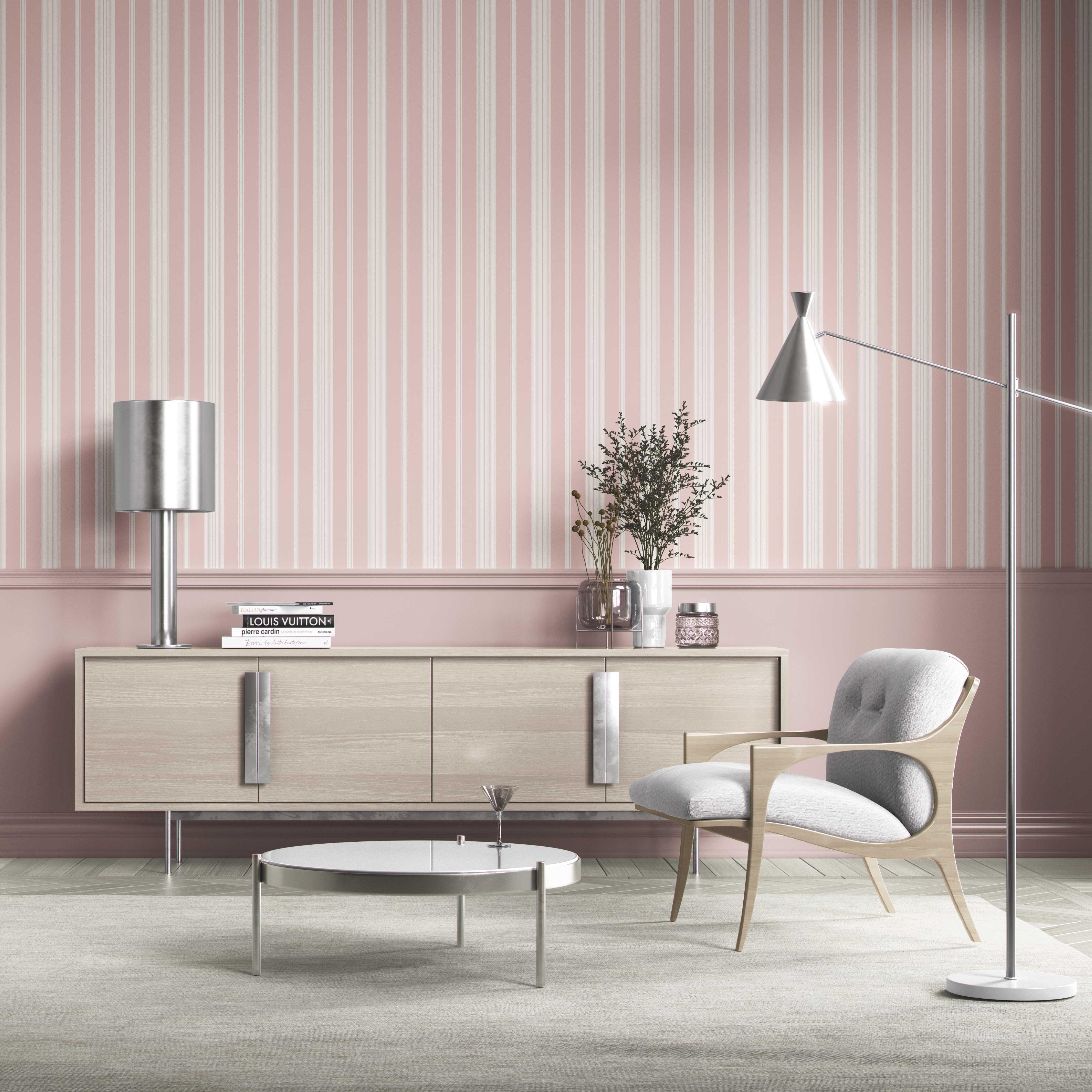 Geometric Striped Shower Toilet Wallpaper (Blush Pink)