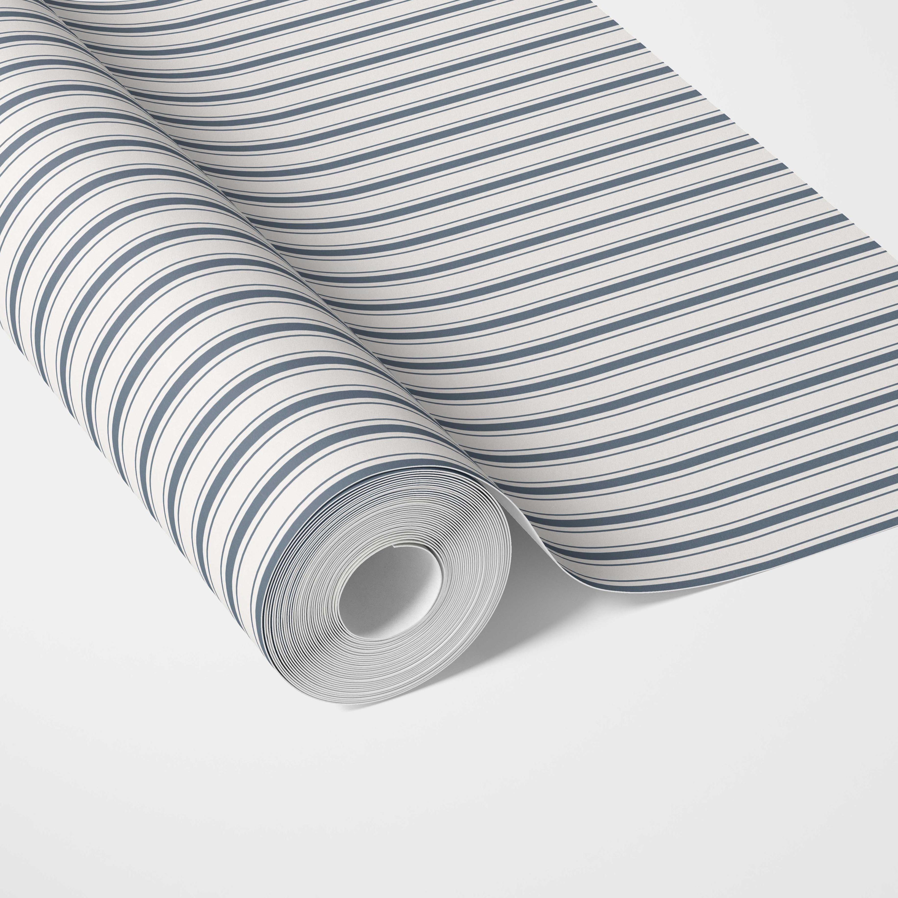 Geometric Striped Traditional Wallpaper (Navy Blue)