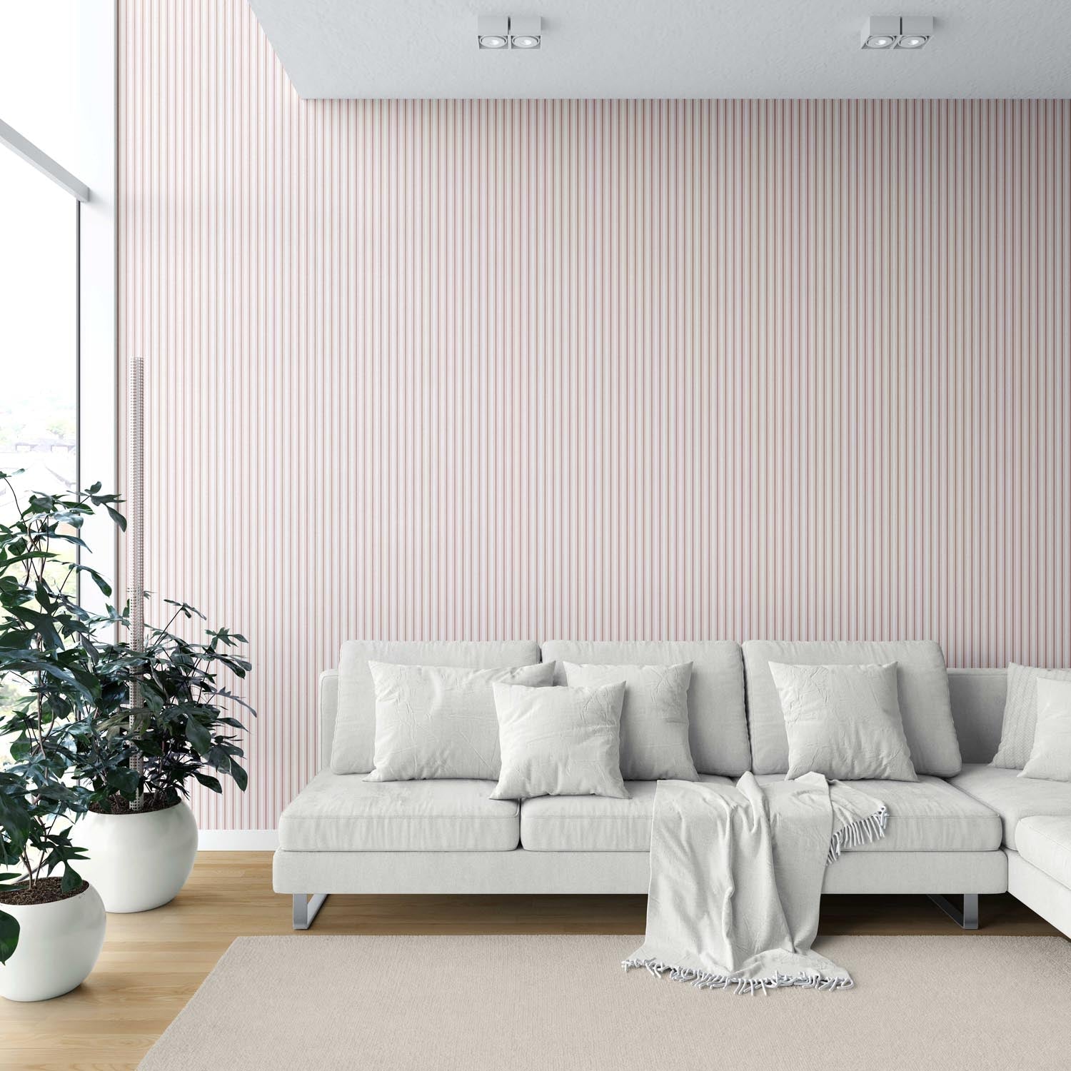 Geometric Striped Shower Toilet Wallpaper (Pastel Pink)