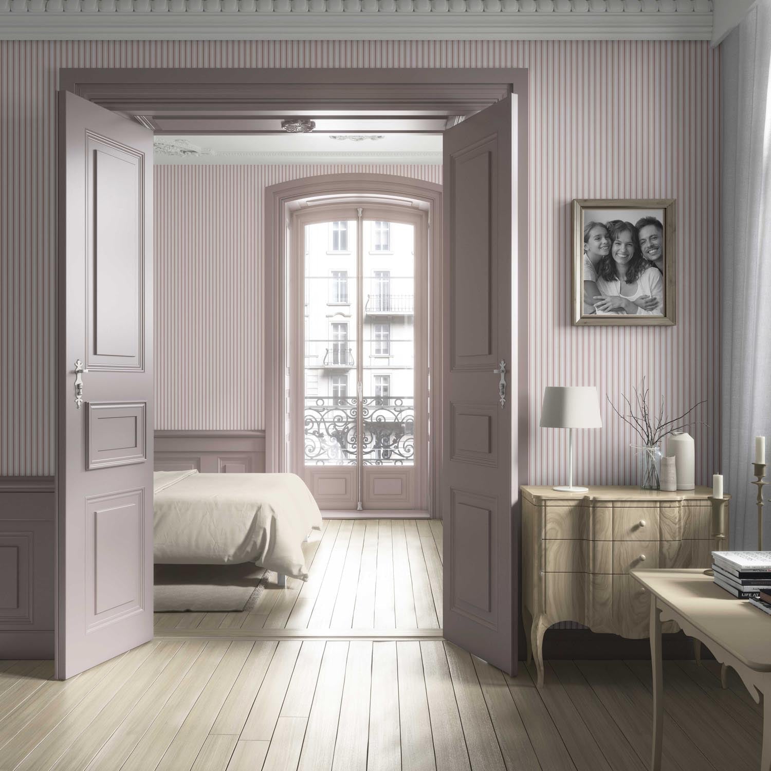 Geometric Striped Living Room Wallpaper Sample (Pastel Pink)