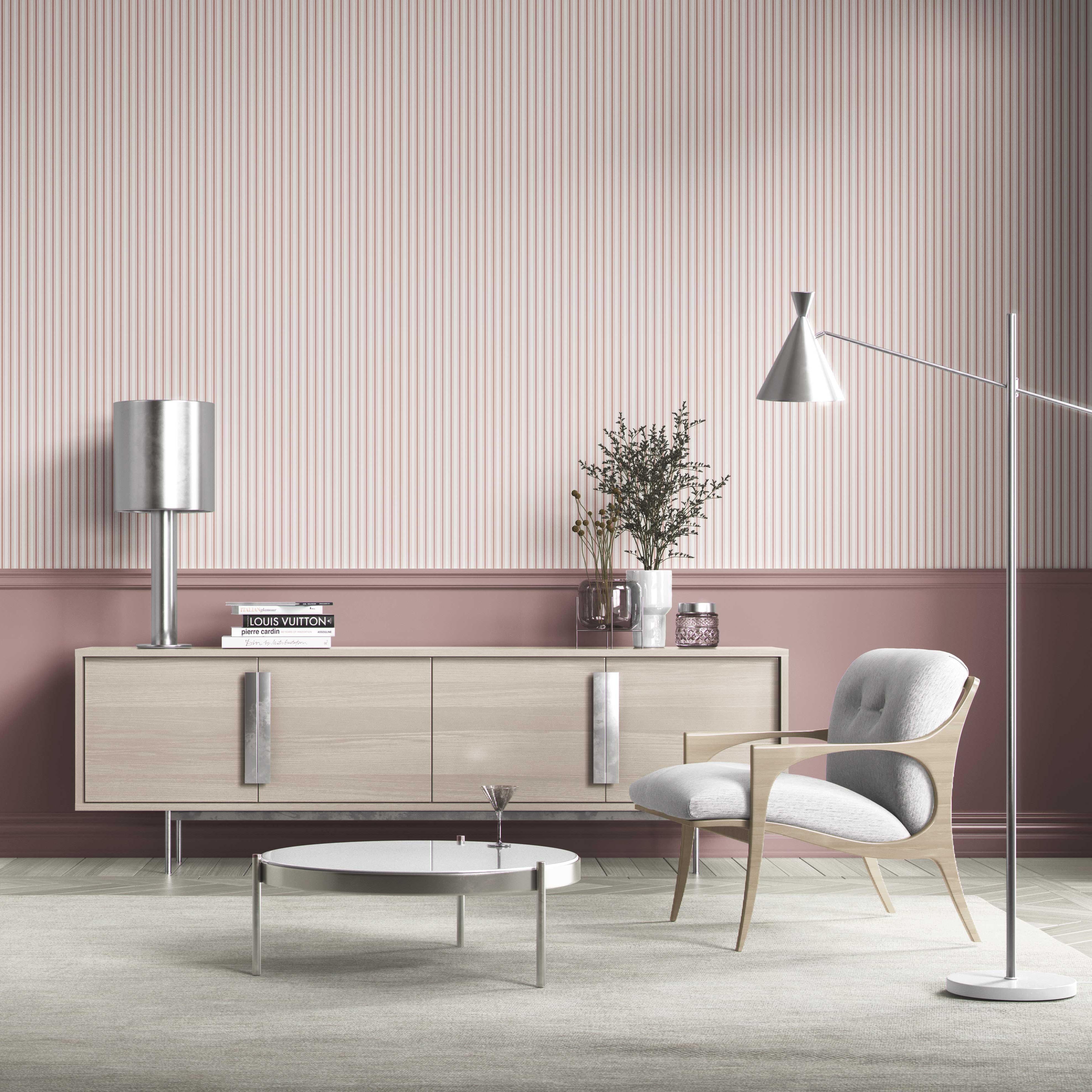 Geometric Striped Bathroom Wallpaper Sample (Pastel Pink)