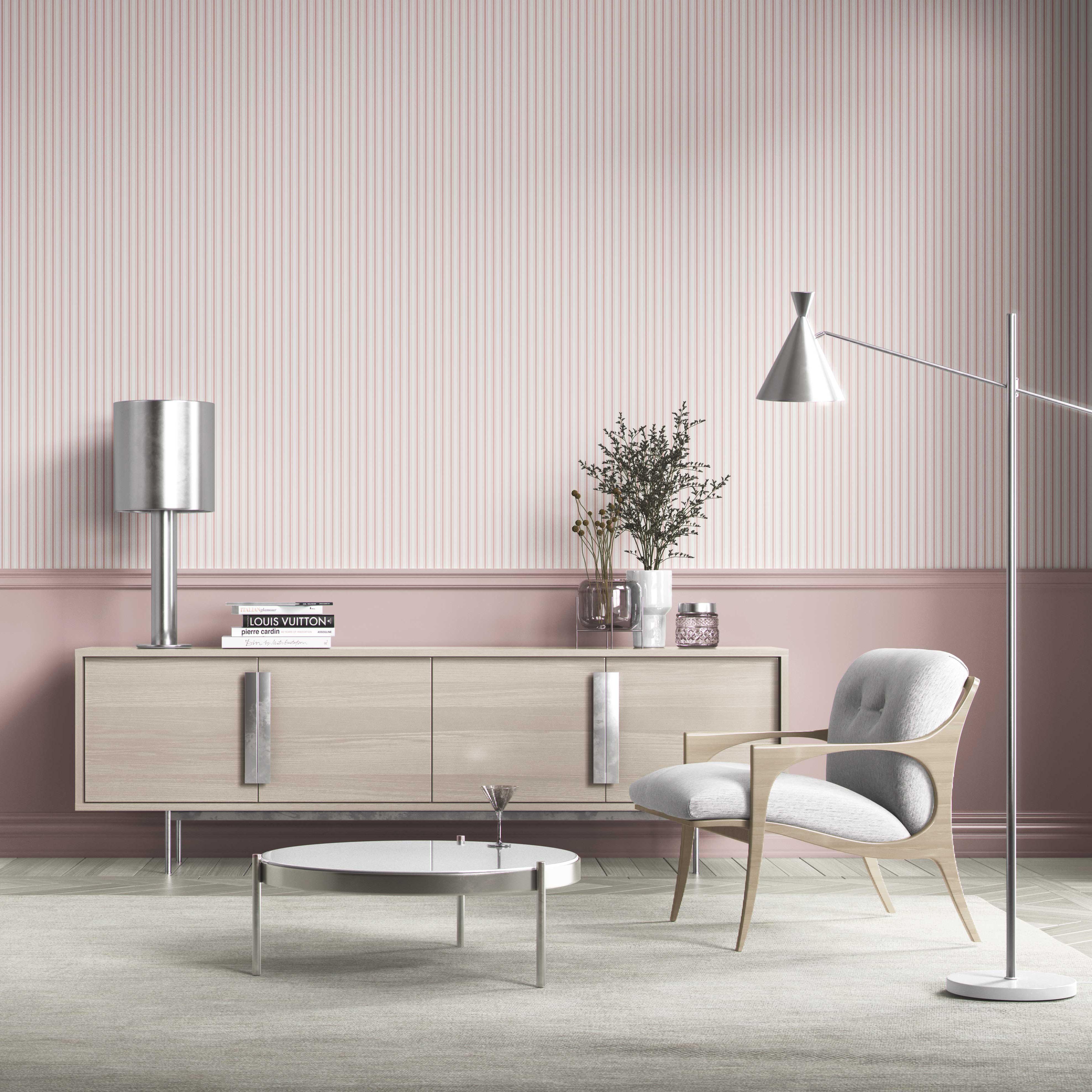 Geometric Striped Bathroom Wallpaper Sample (Blush Pink)