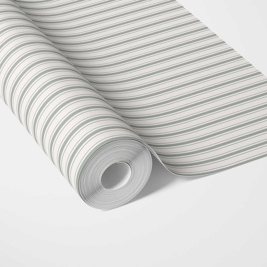Neutral Geometric Striped Traditional Wallpaper Sample (Green-Gray)