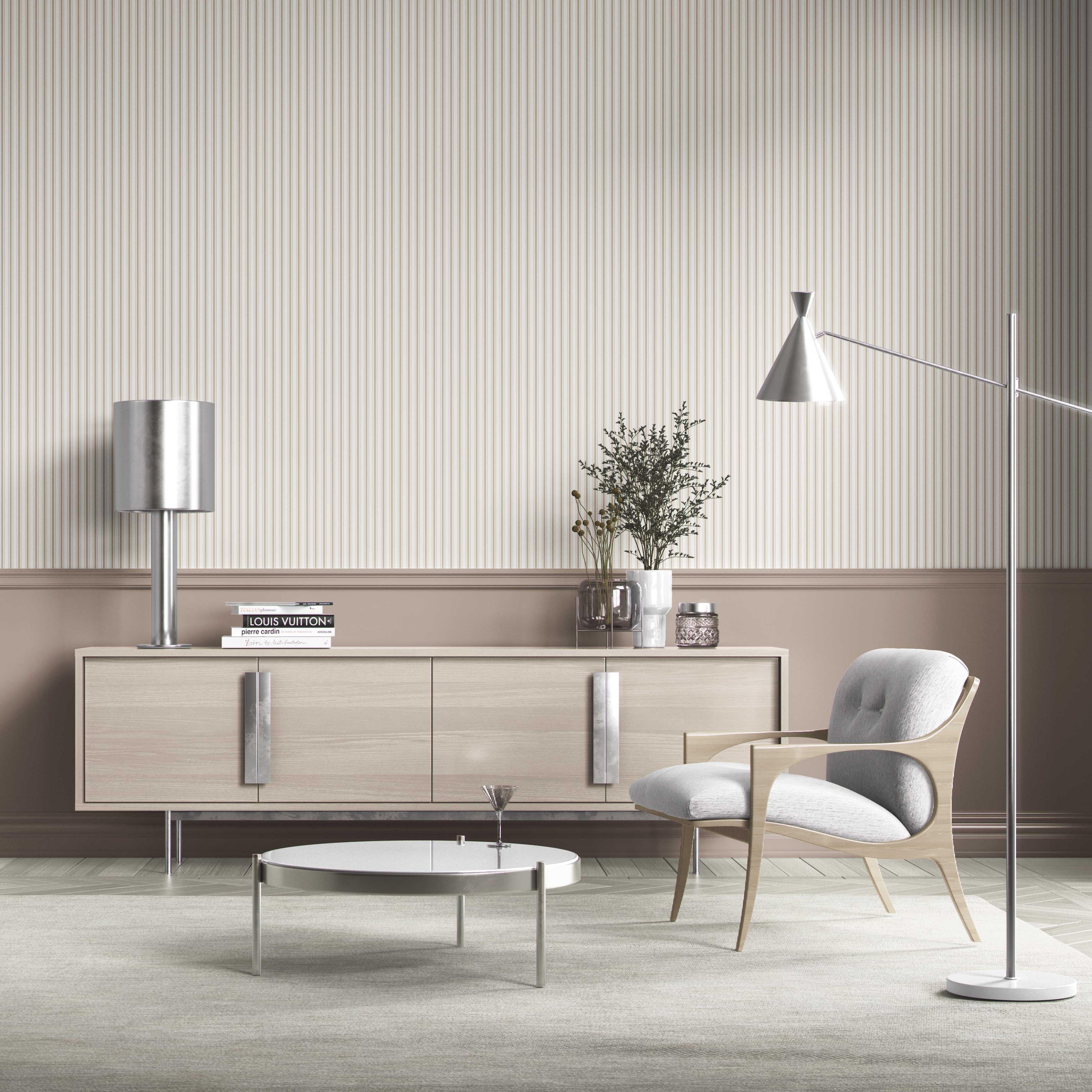 Neutral Geometric Striped Bathroom Wallpaper (Beige/ Cool Taupe)