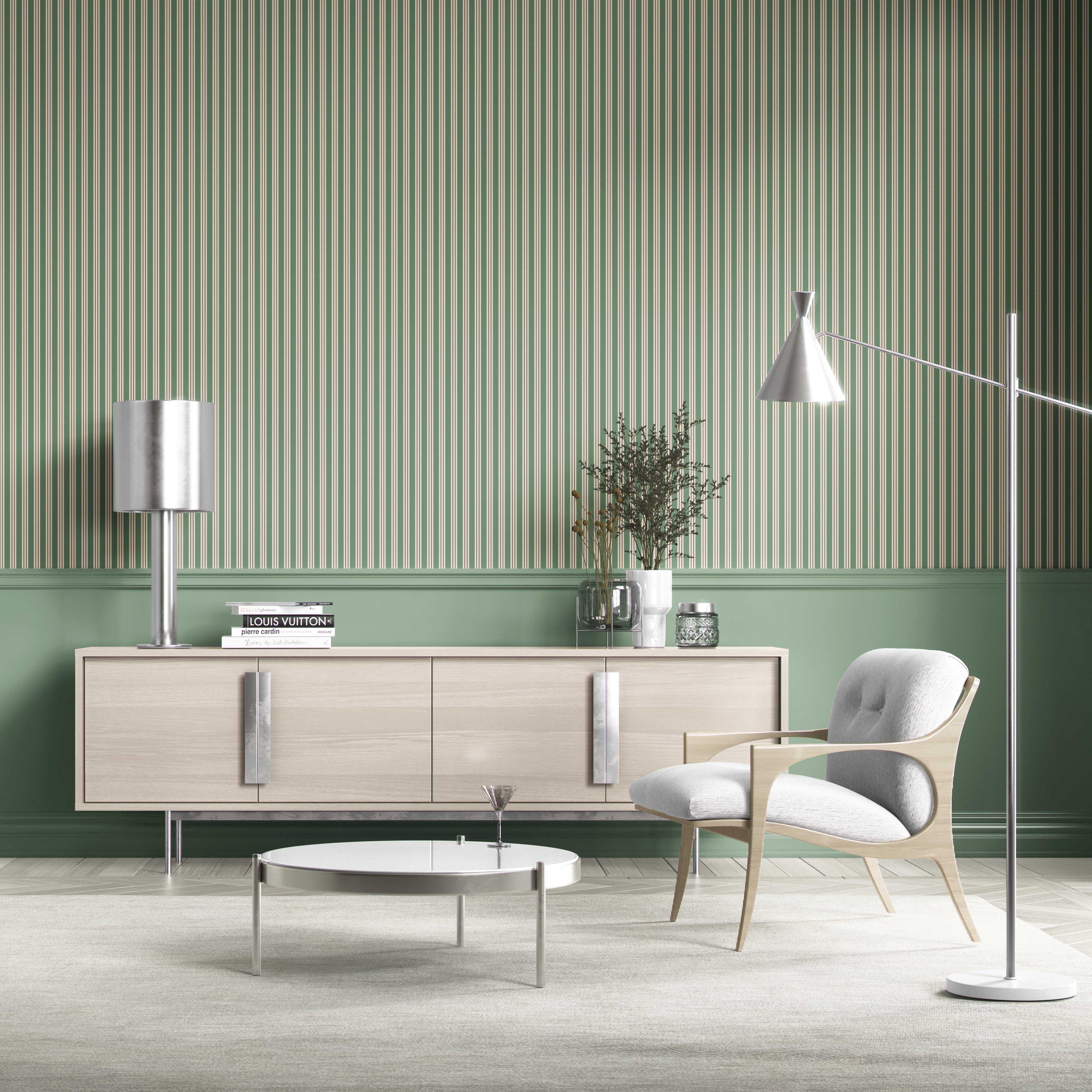 Geometric Striped Bathroom Wallpaper Sample (Leaf Green)