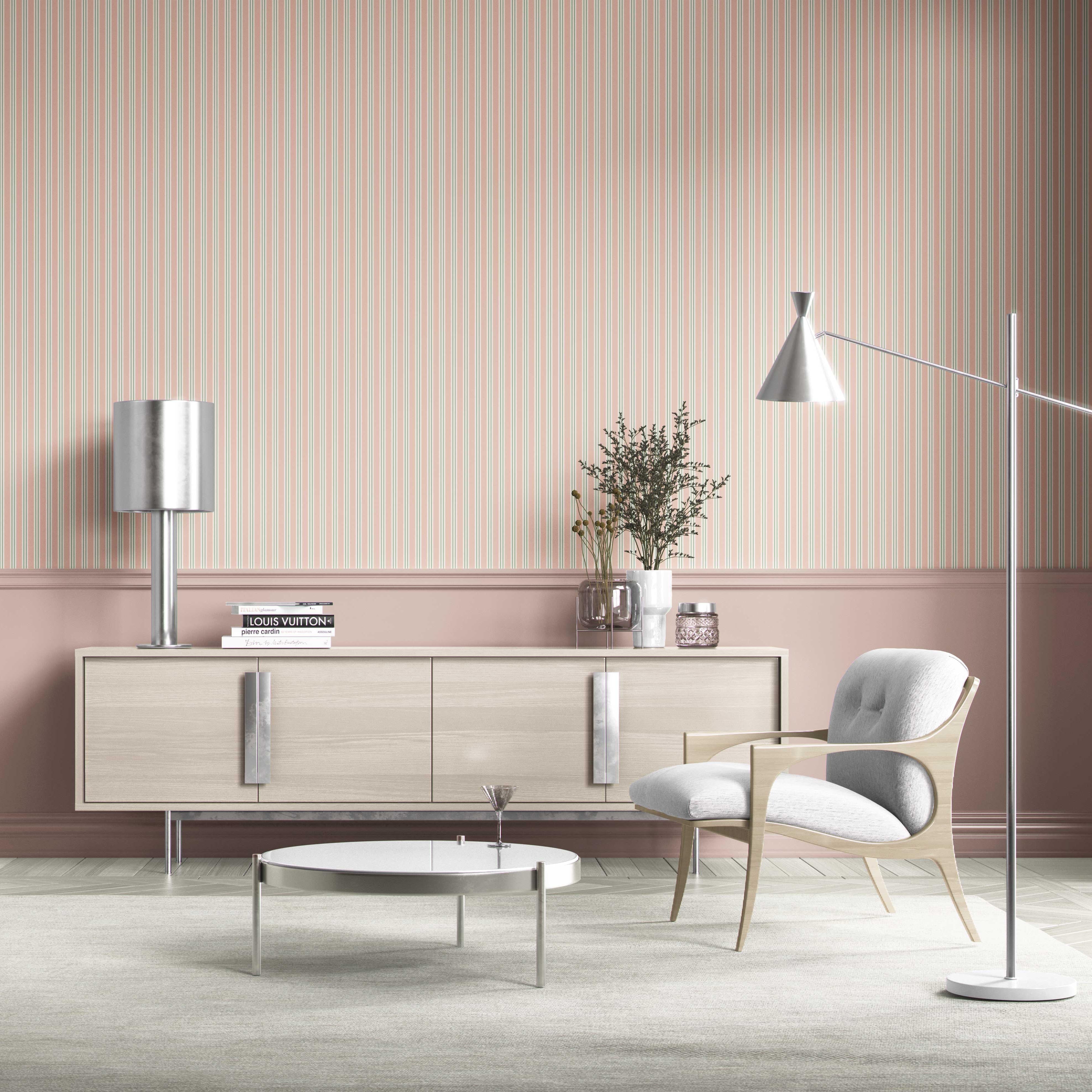 Geometric Striped Bathroom Wallpaper Sample (Soft Pastel Pink)