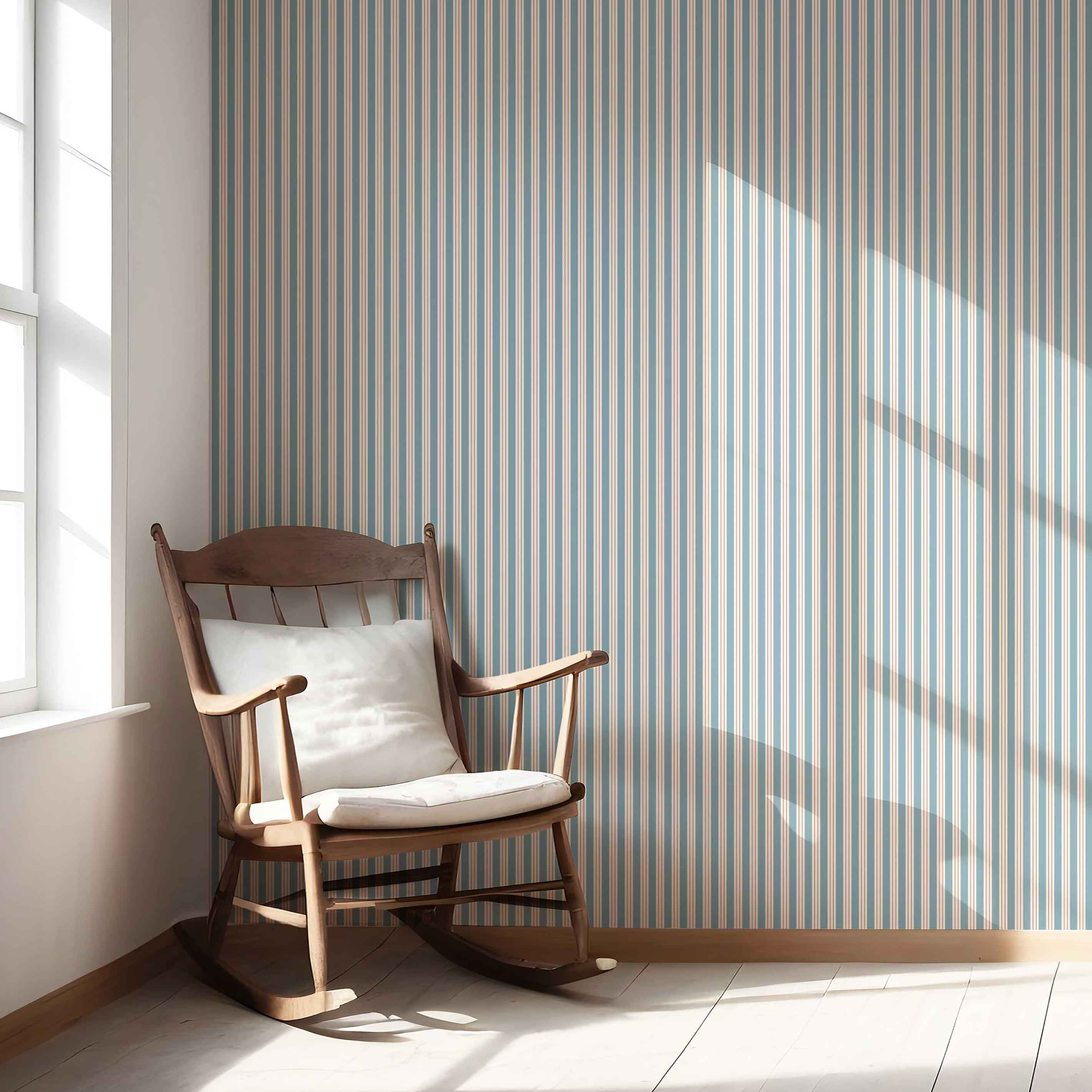 Geometric Striped Nursery Wallpaper Sample (Blue)