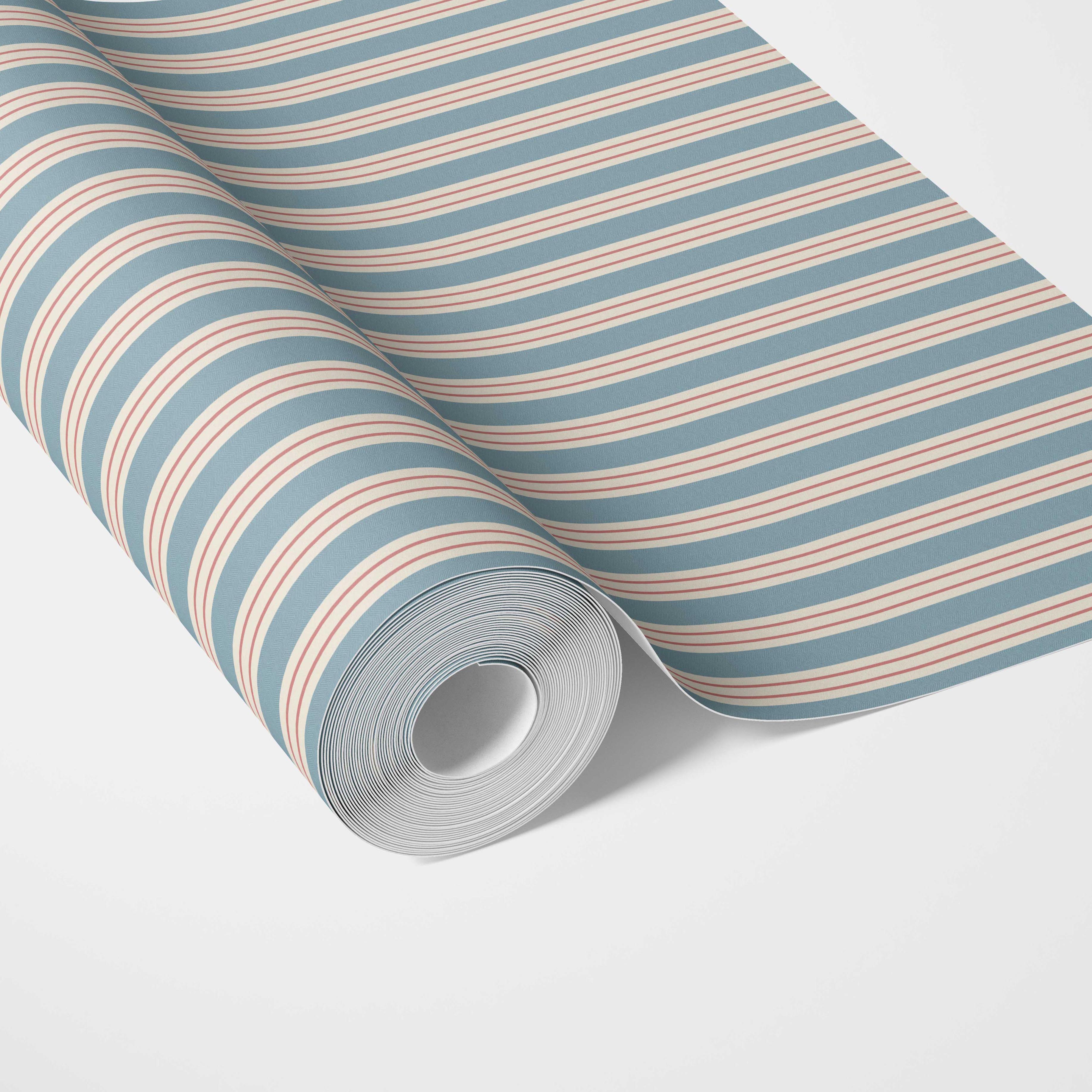 Geometric Striped Traditional Wallpaper Sample (Blue)