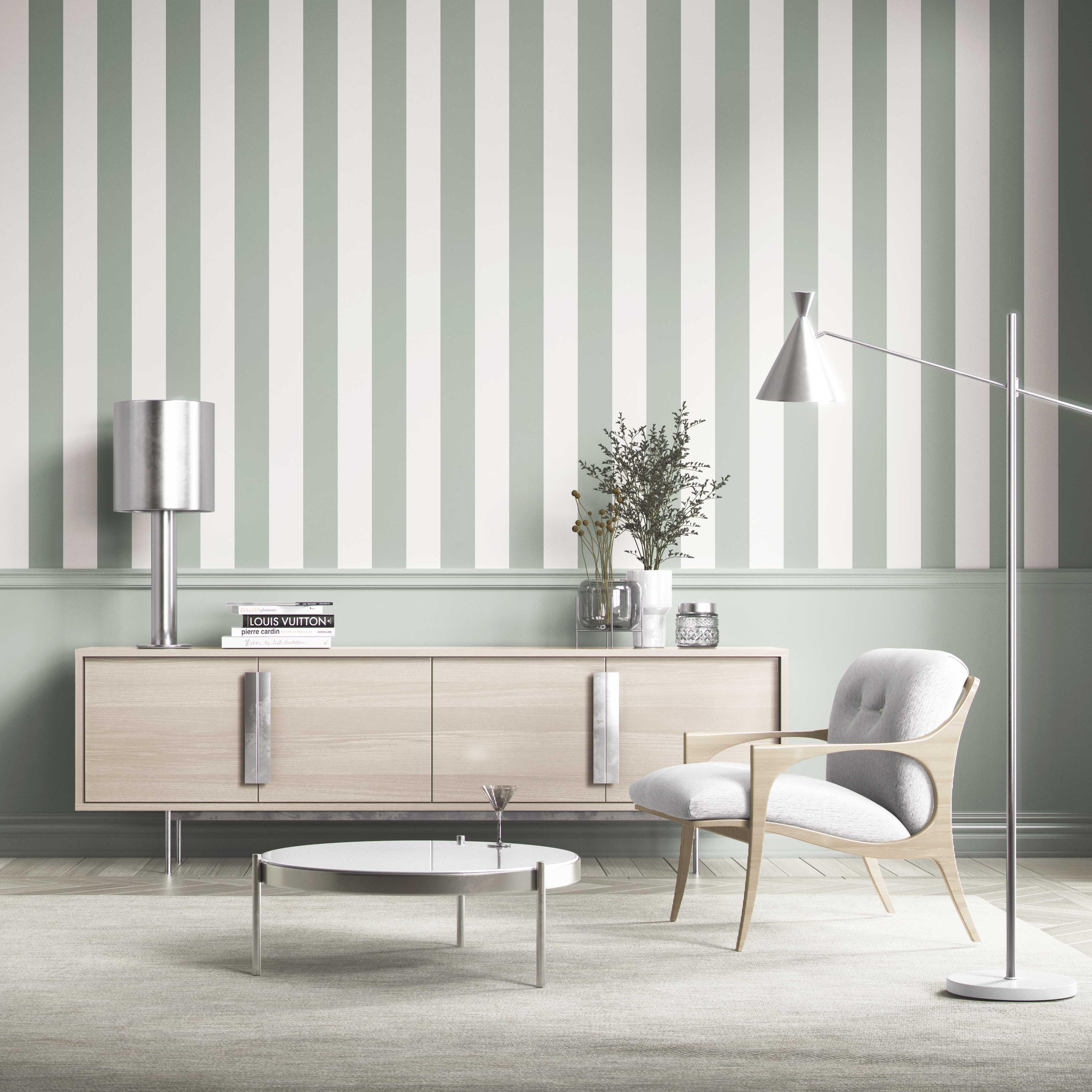 Geometric Striped Shower Toilet Wallpaper (Green)