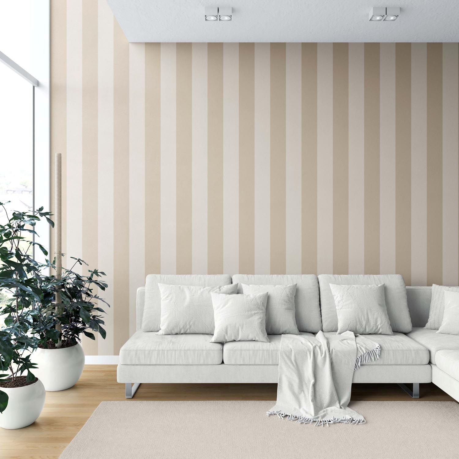 Geometric Striped Shower Toilet Wallpaper Sample (Wheat Beige/ Cream)