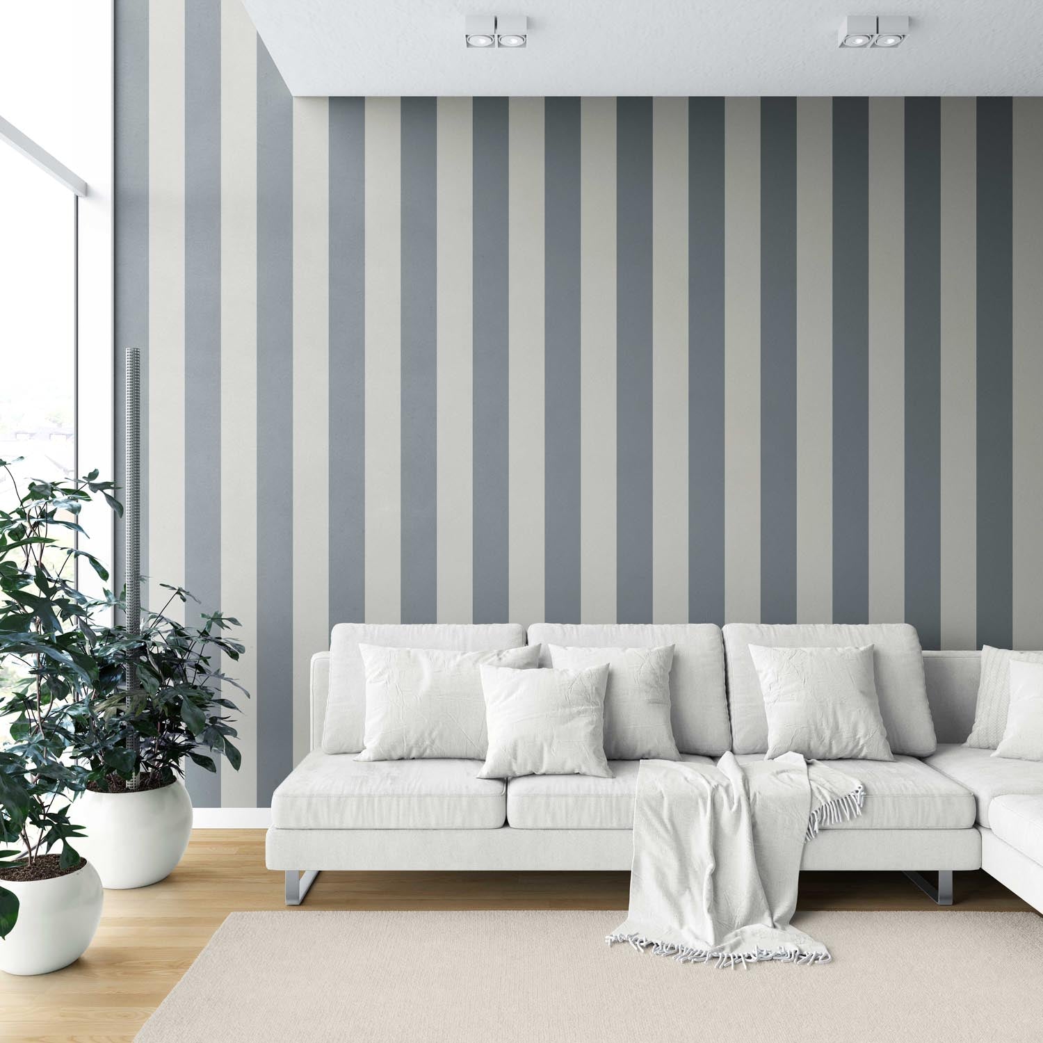 Neutral Geometric Striped Shower Toilet Wallpaper (Slate Blue/ Gray)
