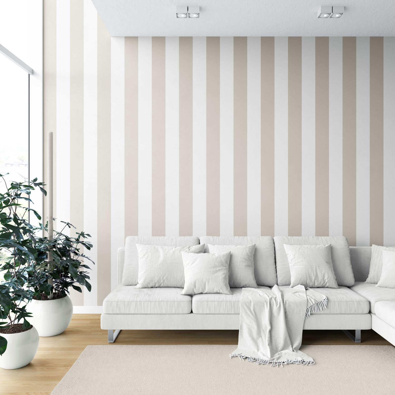 Neutral Geometric Striped Kitchen Wallpaper (Beige/ Greige/ White)