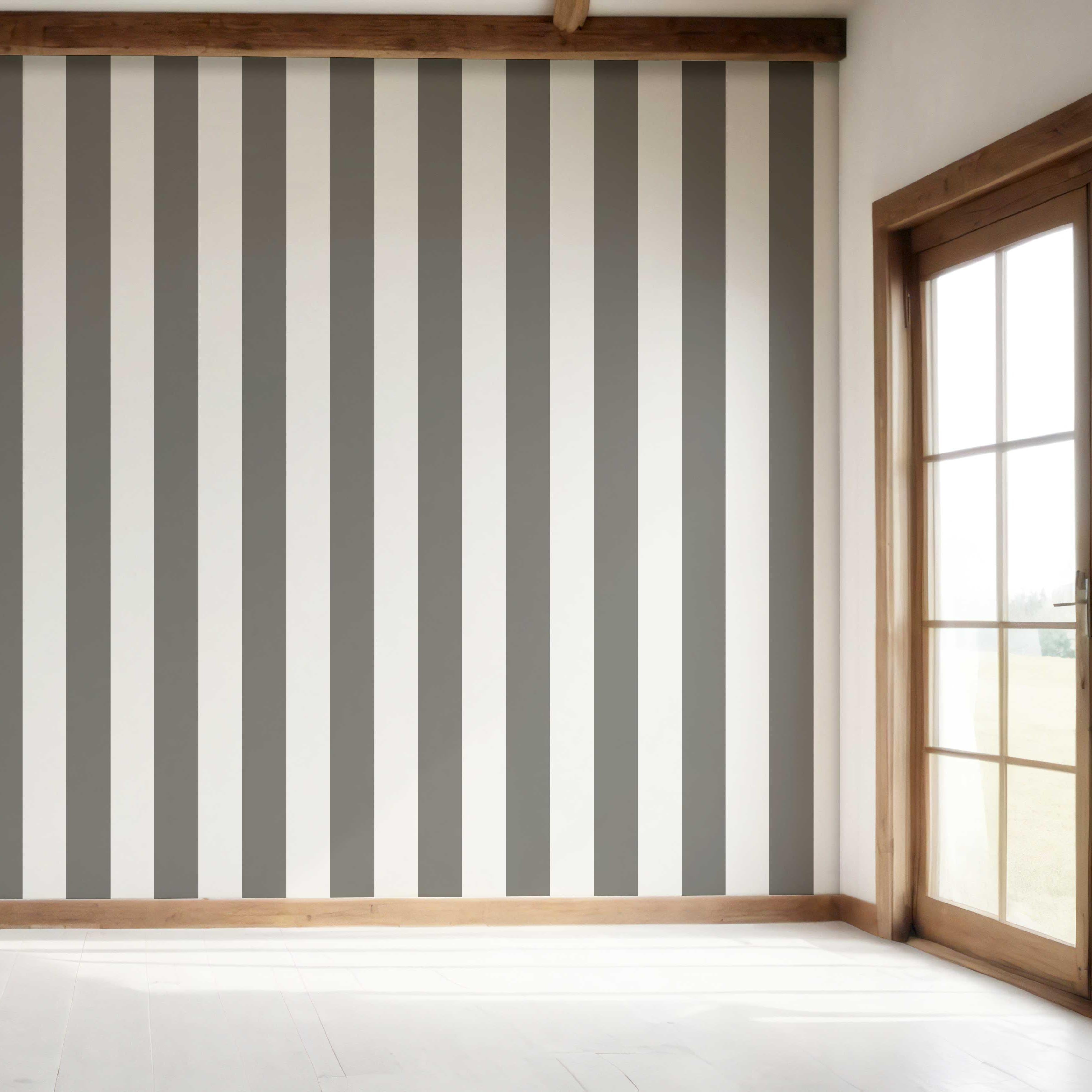 Neutral Geometric Striped Bedroom Wallpaper (Dark Gray/ White)