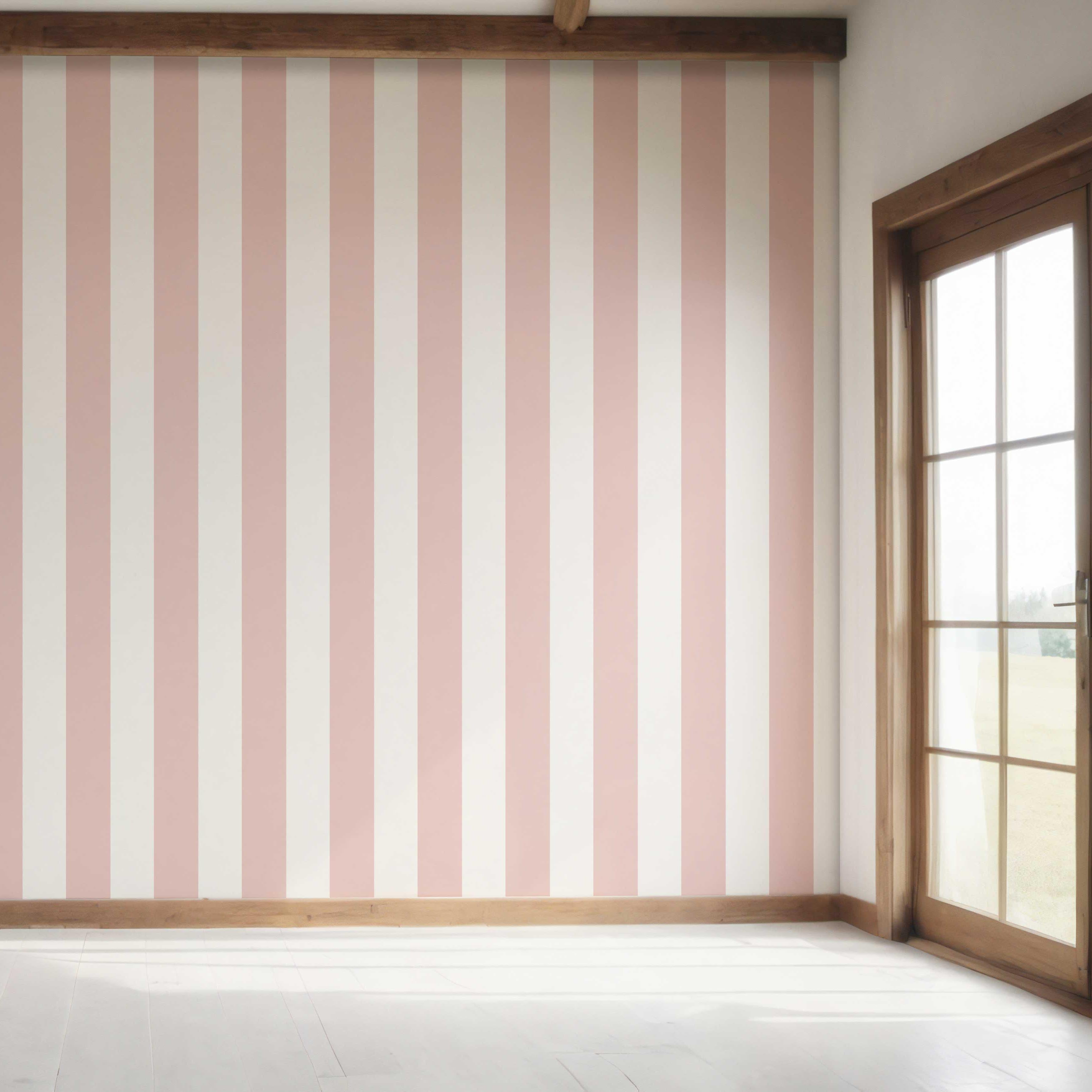 Geometric Striped Bedroom Wallpaper Sample (Blush Pink/ White)