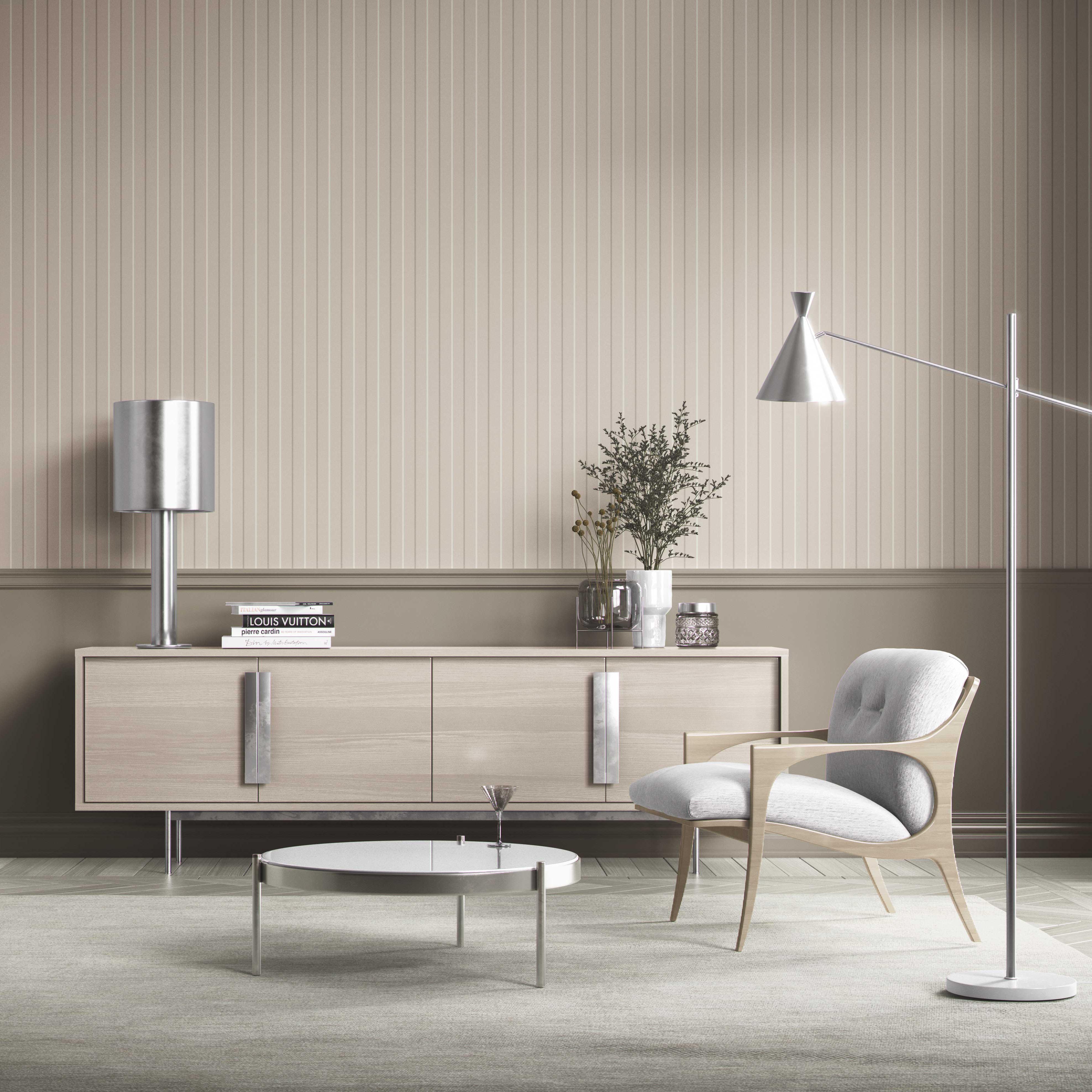 Neutral Geometric Striped Bathroom Wallpaper (Neutral Brown/ Beige)