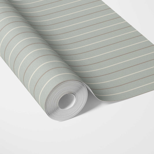 Neutral Geometric Striped Traditional Wallpaper (Green-Gray)