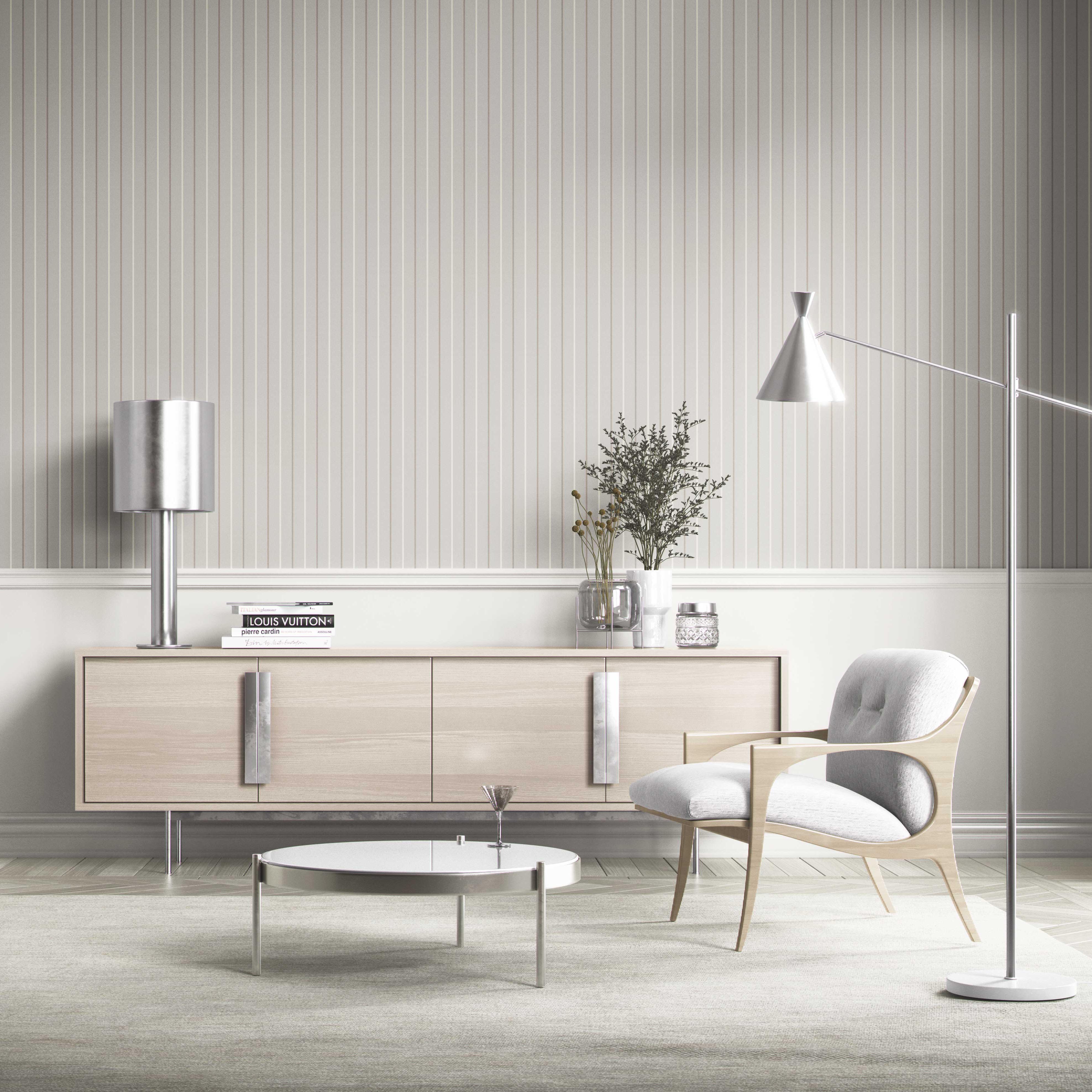 Neutral Geometric Striped Shower Toilet Wallpaper (Gray)