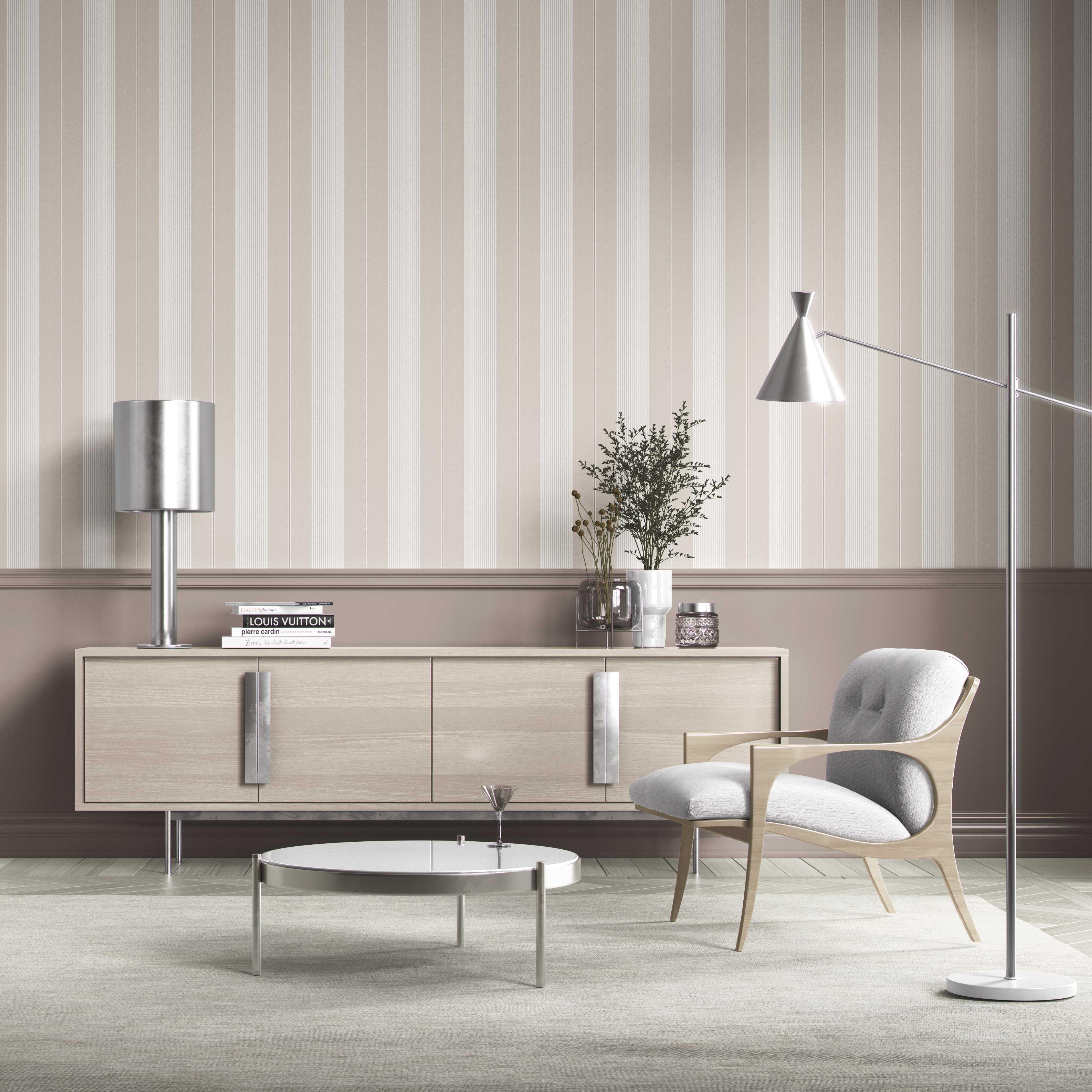 Neutral Geometric Striped Kitchen Wallpaper Sample (Beige/ Greige/ Warm Gray)