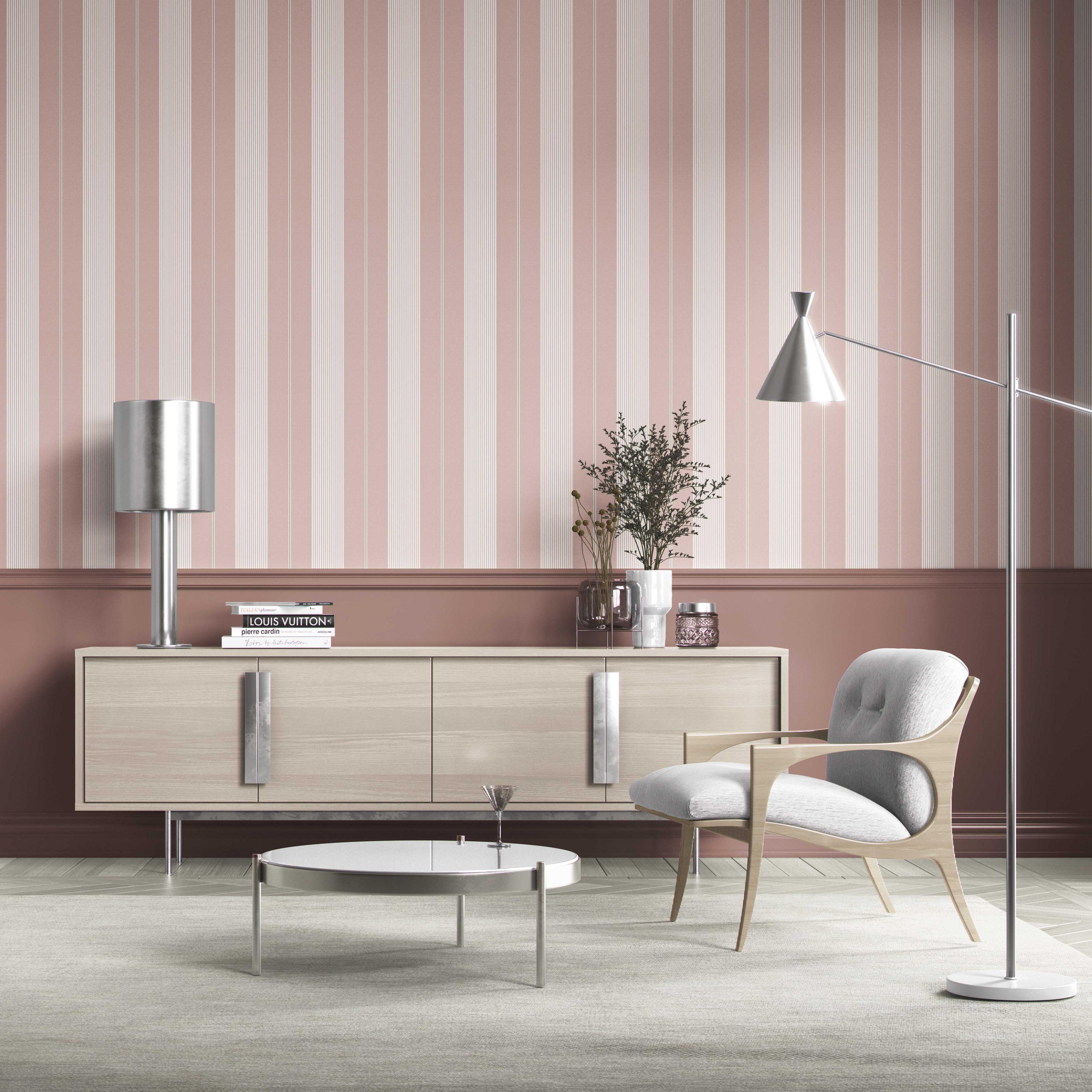 Geometric Striped Shower Toilet Wallpaper Sample (Pink)