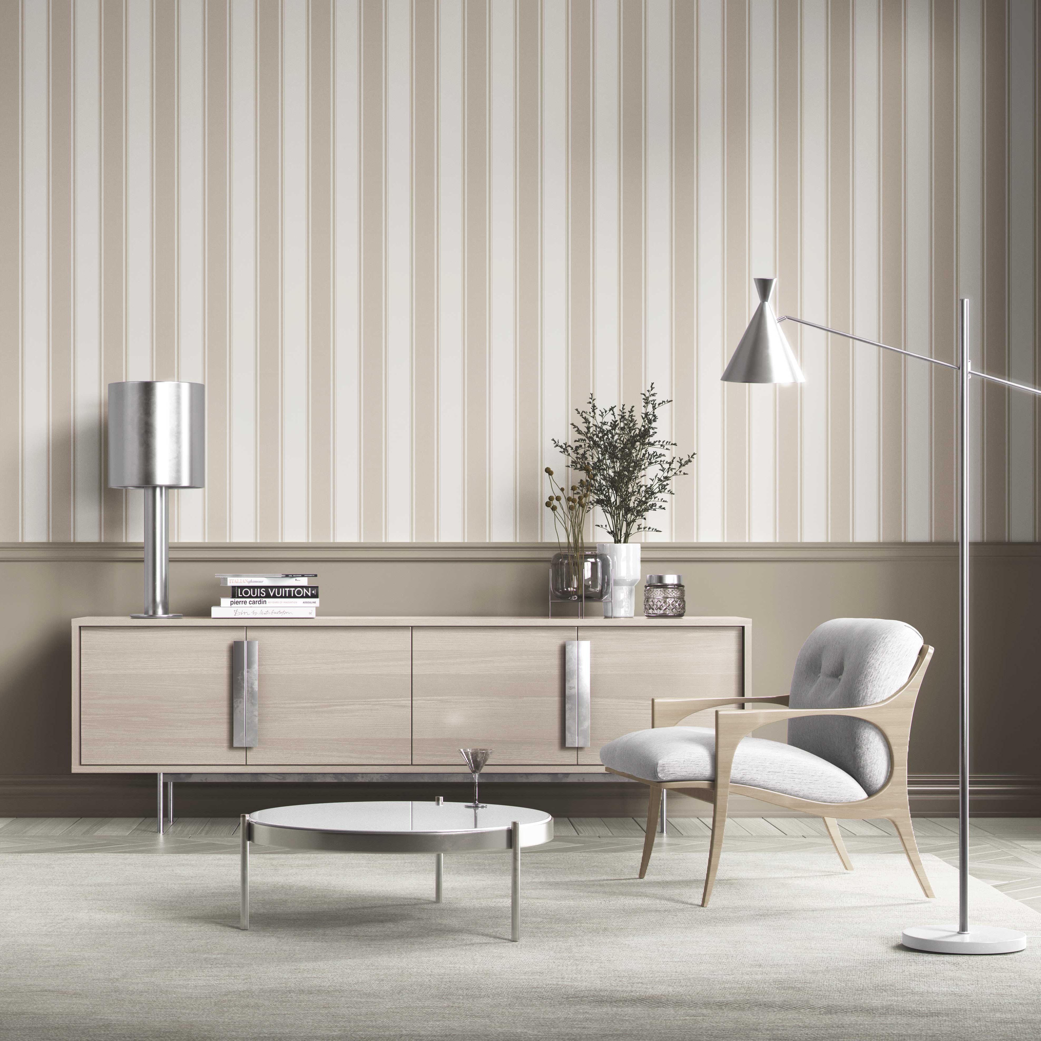 Neutral Geometric Striped Kitchen Wallpaper (Beige)