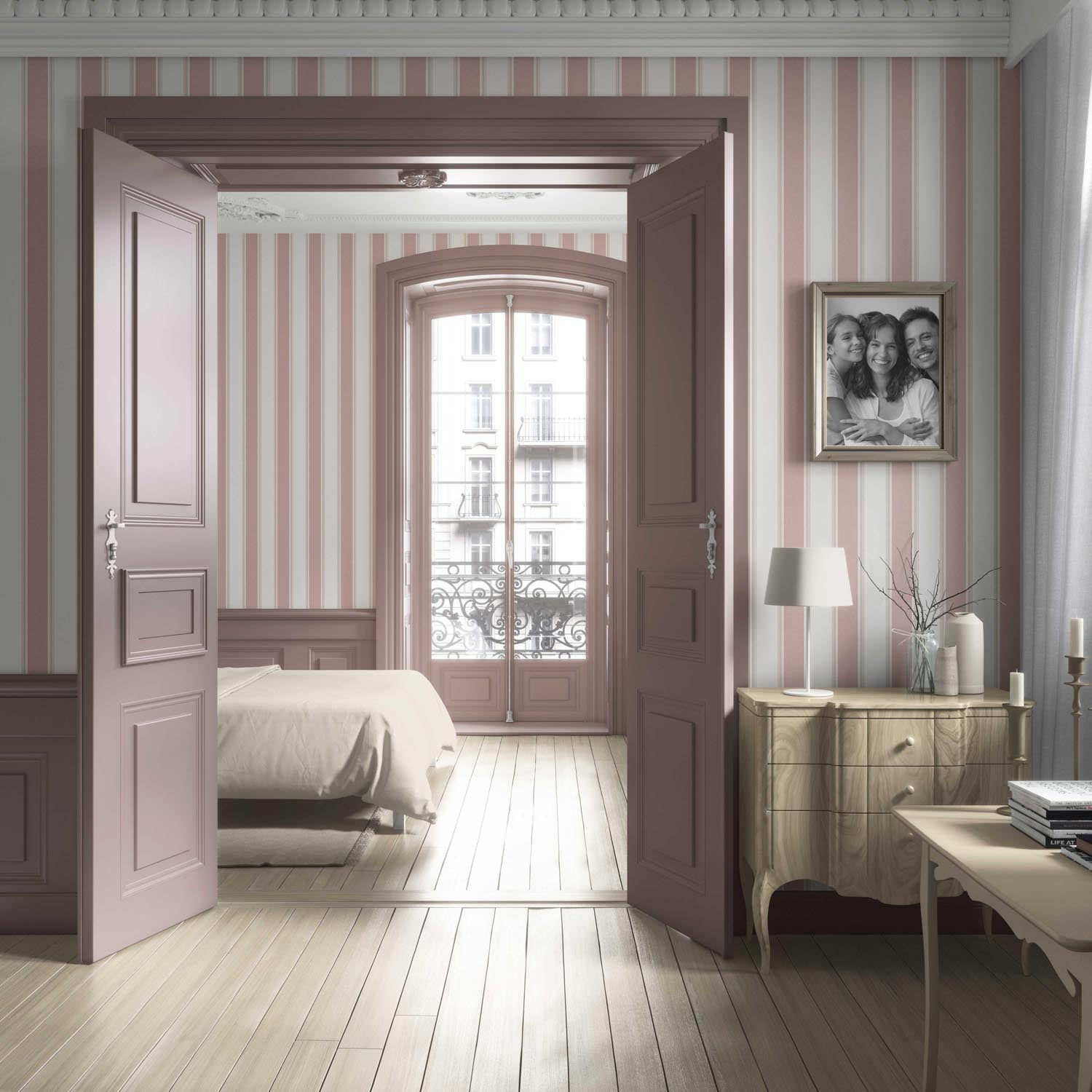 Geometric Striped Living Room Wallpaper Sample (Blush Pink)