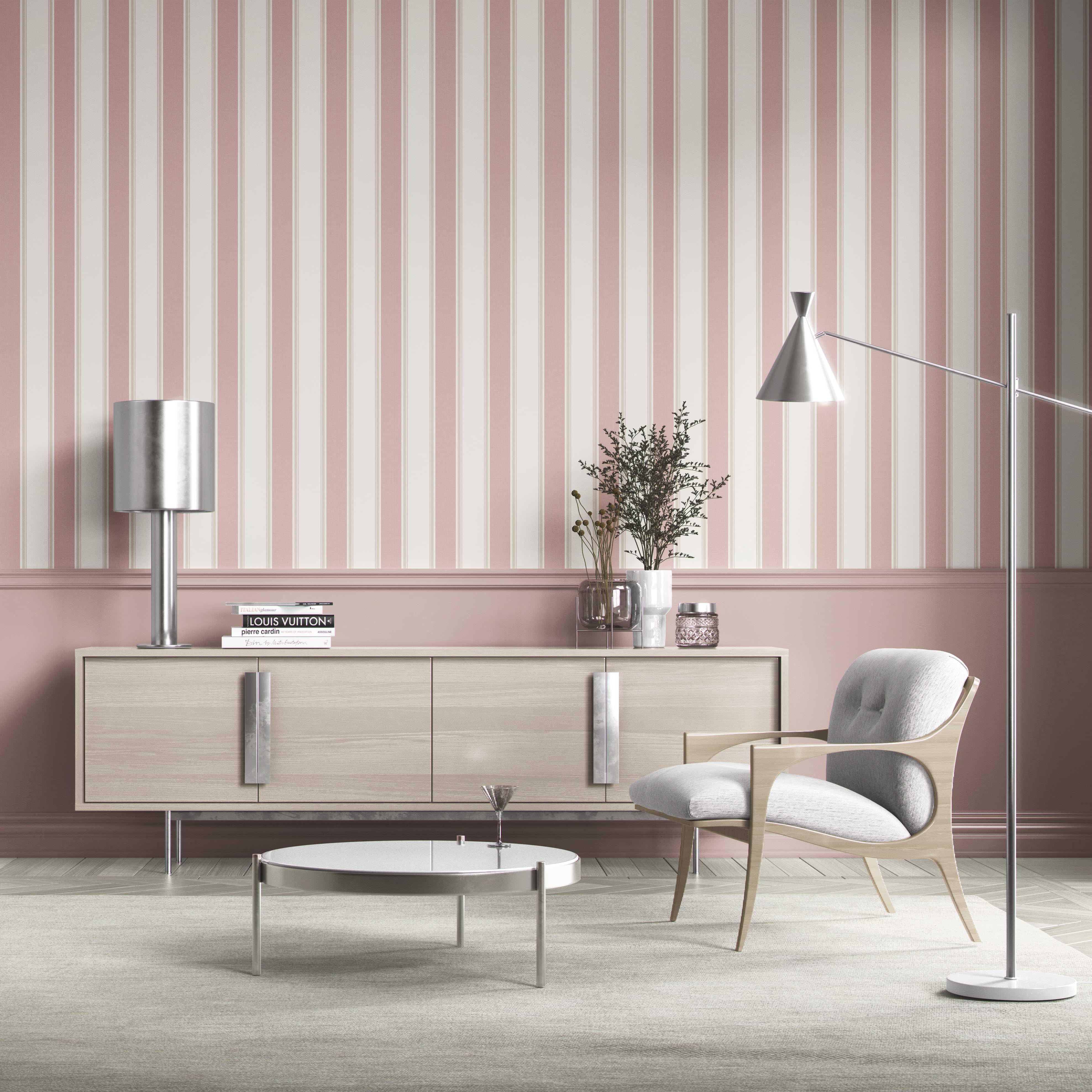 Geometric Striped Shower Toilet Wallpaper Sample (Blush Pink)