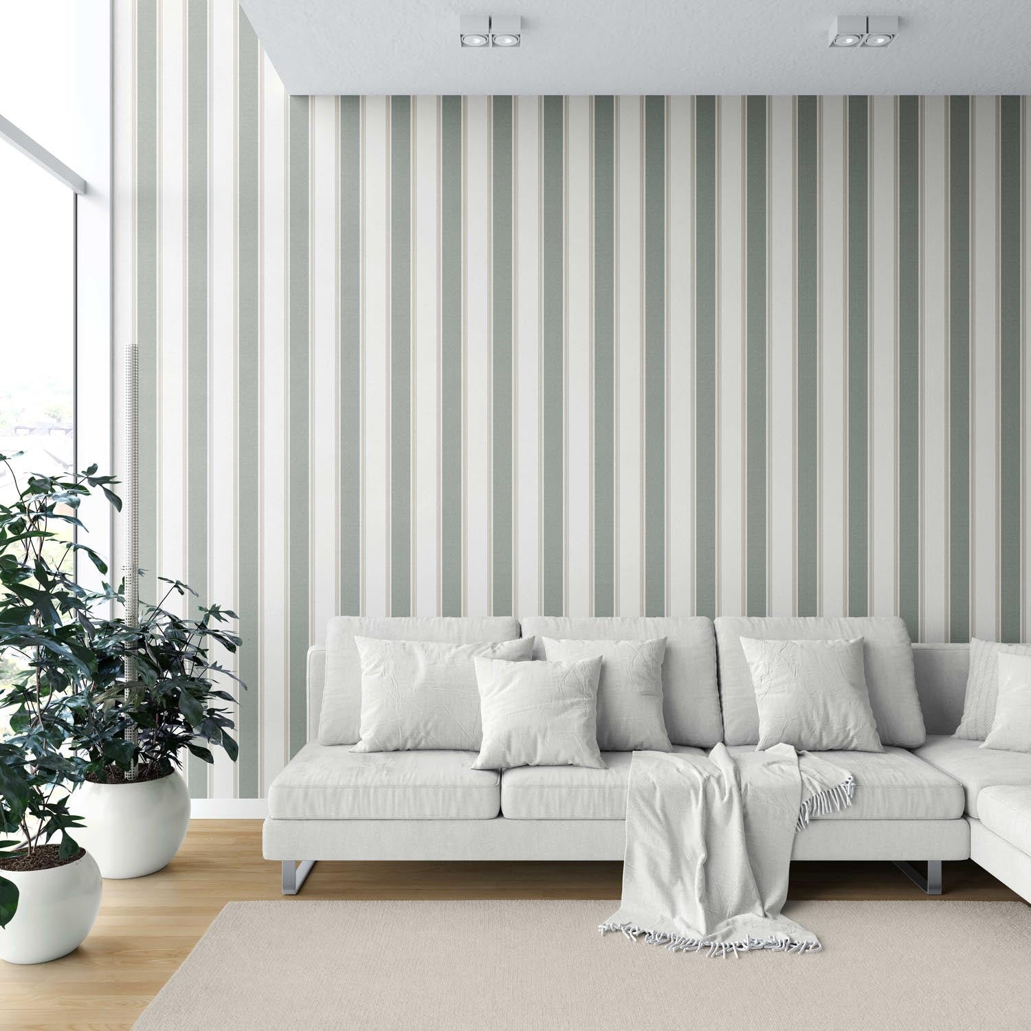 Geometric Striped Kitchen Wallpaper Sample (Gray-Green)