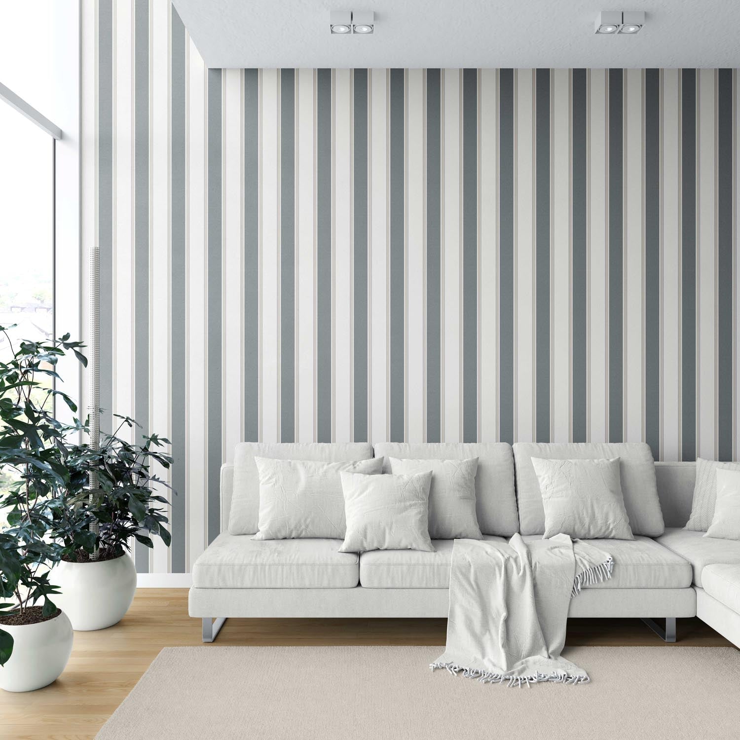 Neutral Geometric Striped Kitchen Wallpaper Sample (Slate Blue/ Gray)