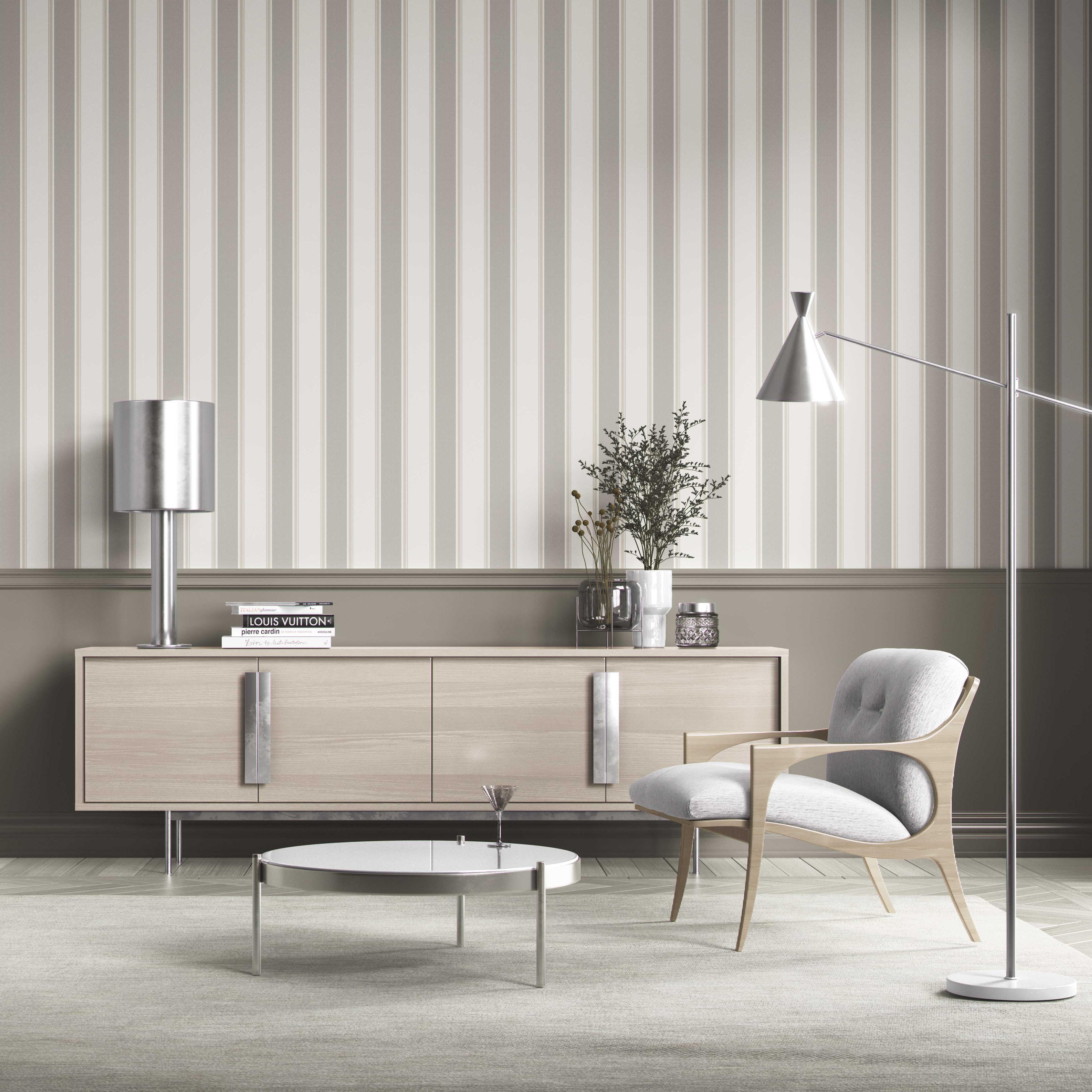 Neutral Geometric Striped Kitchen Wallpaper Sample (Gray/ Beige/ Taupe)