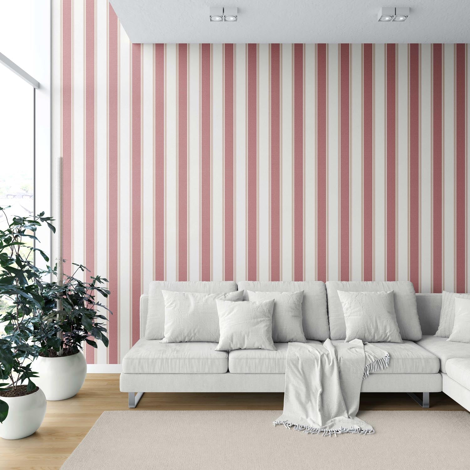 Geometric Striped Kitchen Wallpaper Sample (Pastel Pink)